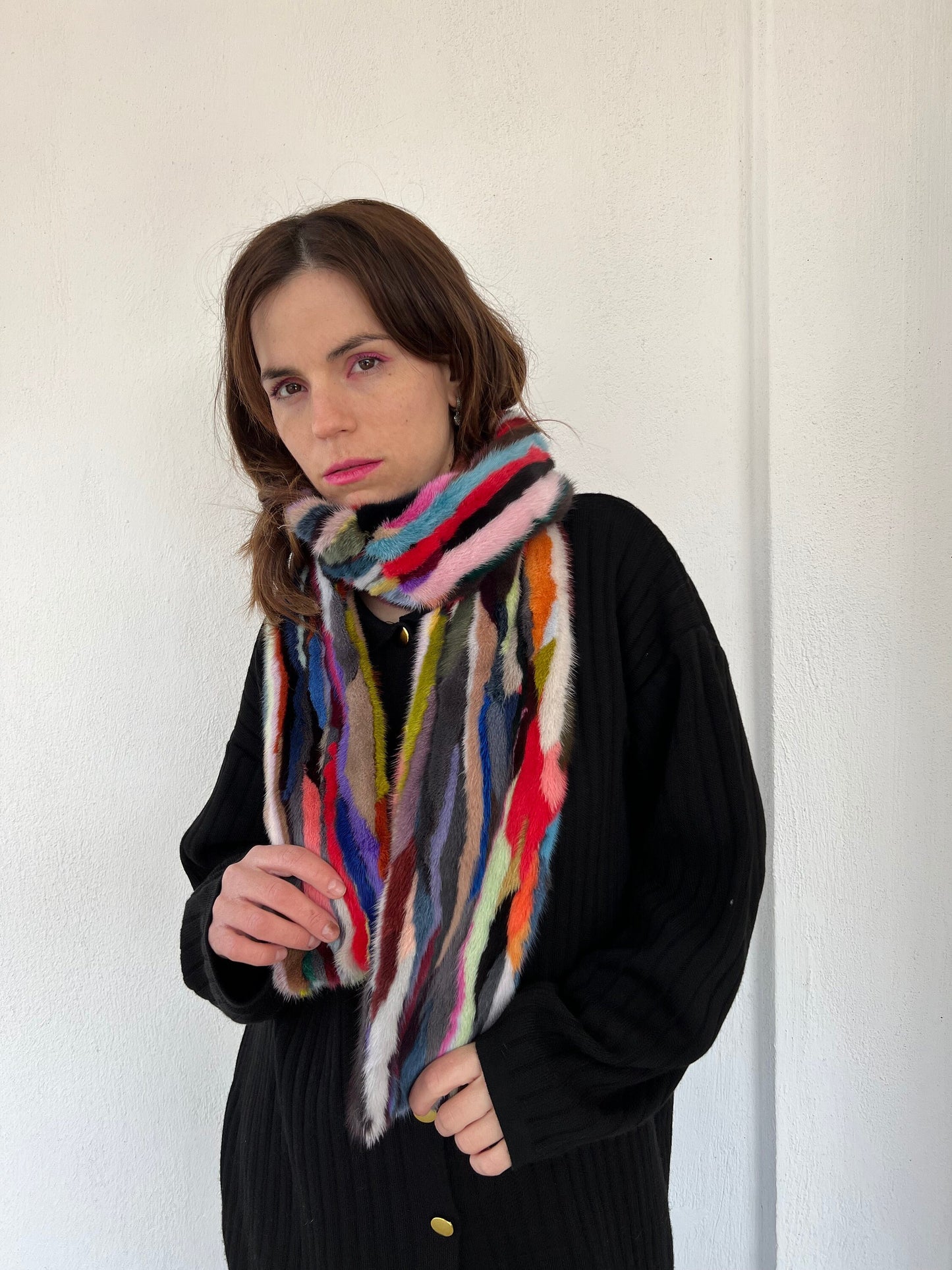 Multicolor Mink Fur Scarf: Genuine Long Fur Stole