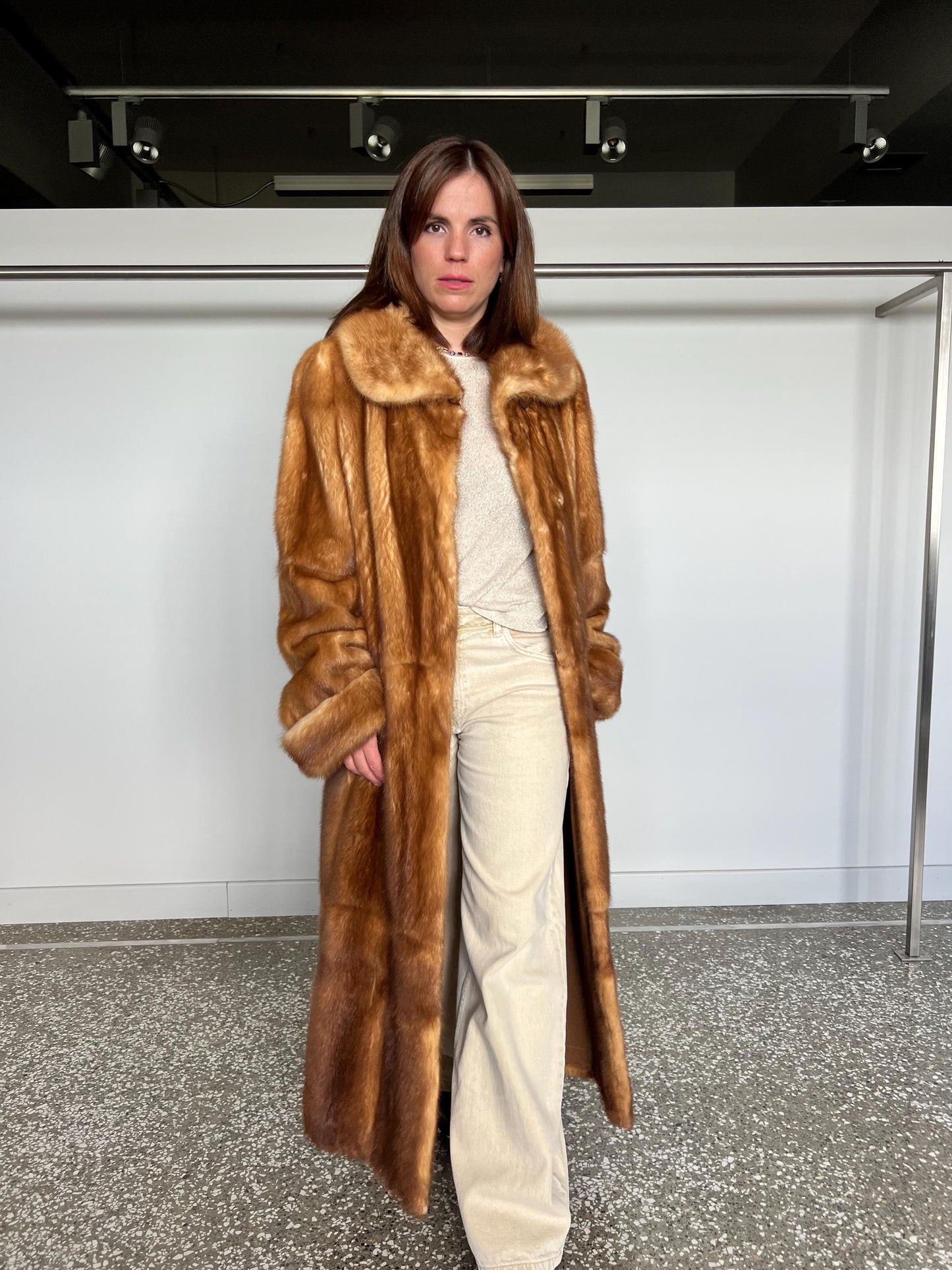 Handmade Golden Mink Fur Coat: Full Length Luxury Saga Stroller