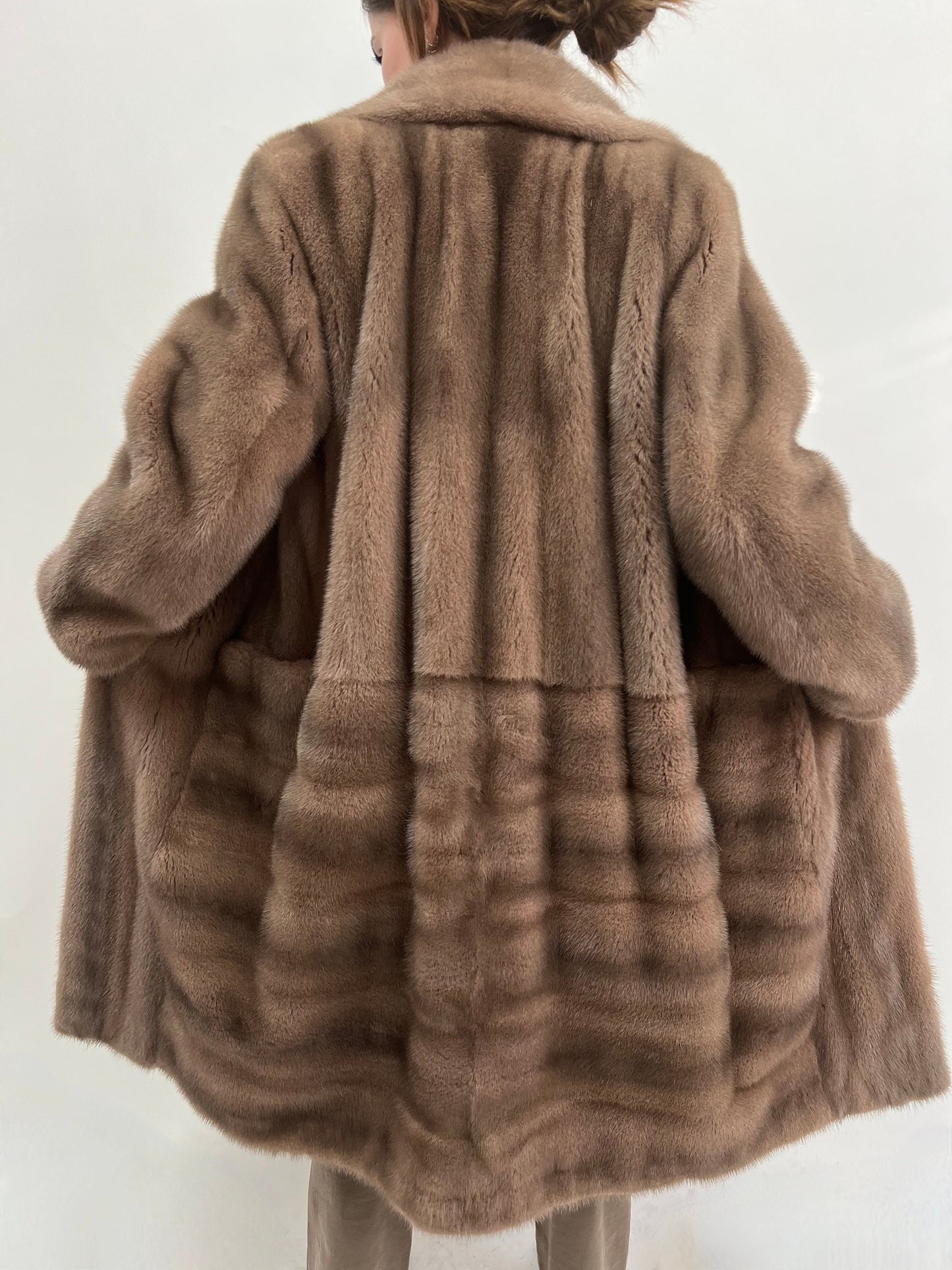 Cappuccino Mink Fur Long Coat, Saga Pelts, Plus Size L