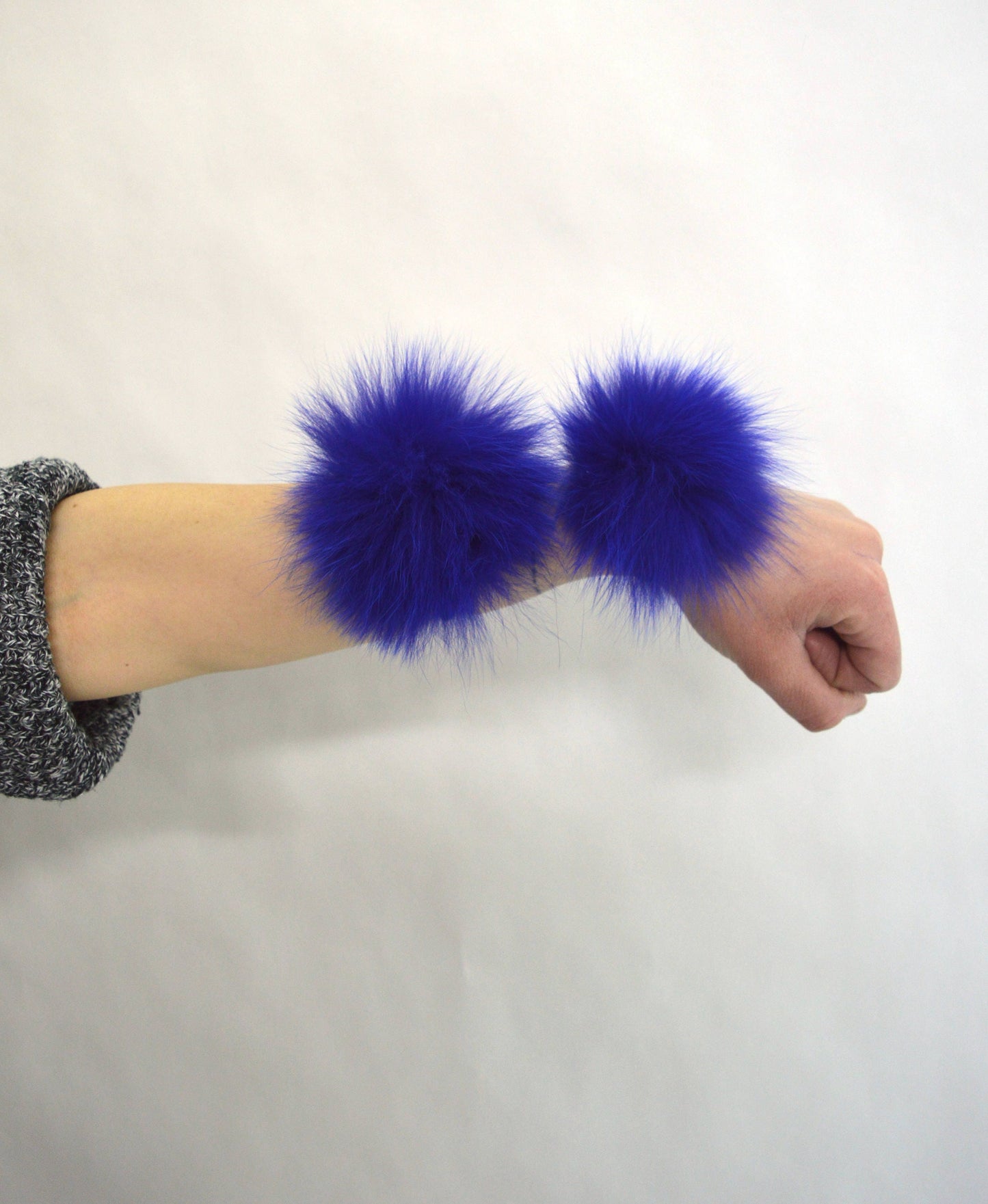 Real Fox Fur Scrunchie: Electric Blue Hair Elastic Bangle