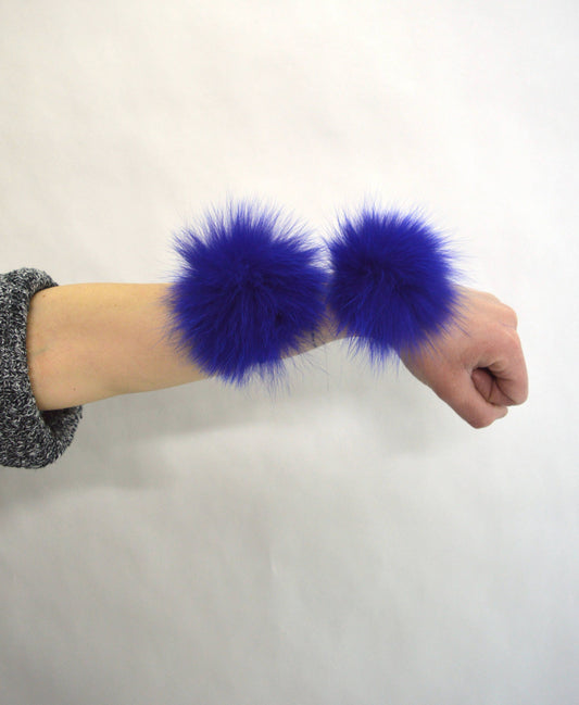 Real Fox Fur Scrunchie: Electric Blue Hair Elastic Bangle