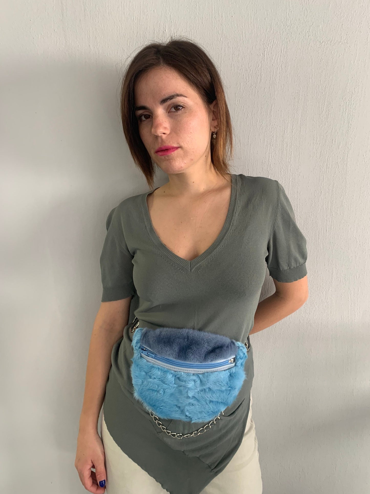 Real Mink Fur Bumbag: Lined Fanny Pack with Chain
