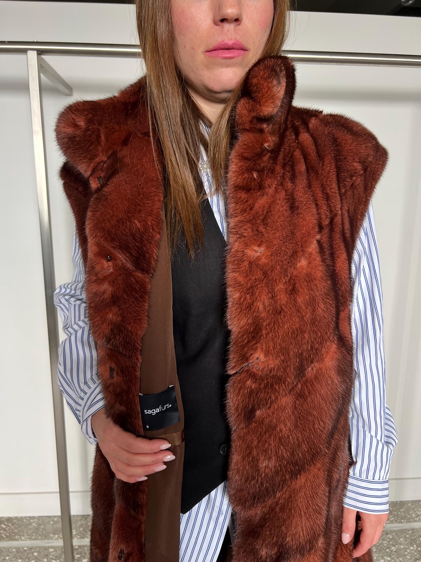 Real Copper Mink Fur Vest - Supple Saga Mink, Size Large