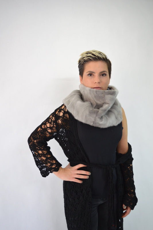 Sapphire Mink Fur Cowl: Handmade Loop Scarf