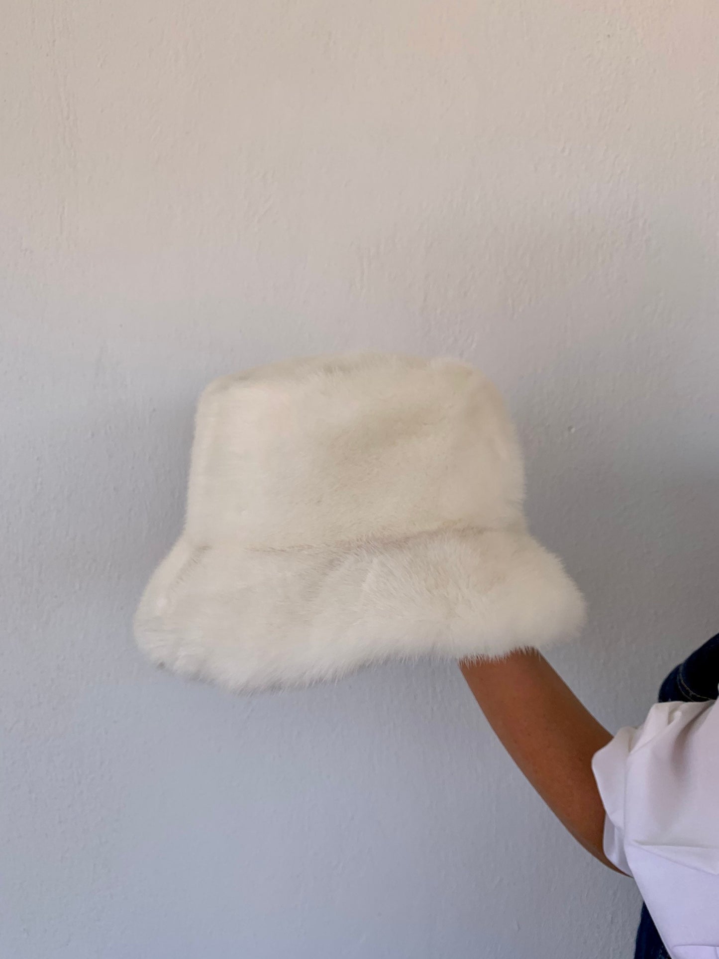White Mink Fur Bucket Hat: Stylish Winter Warmer