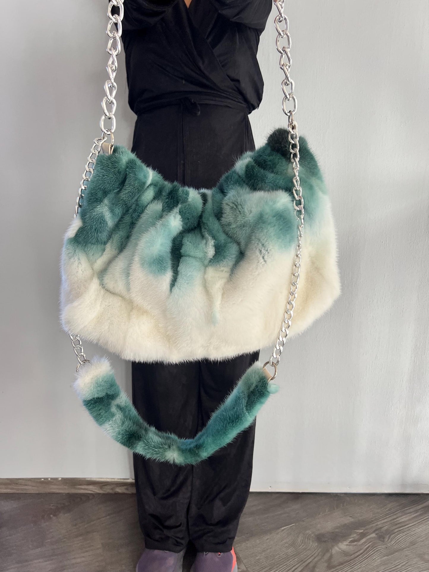 Handmade Mink Fur Slouchy Shoulder Bag: Luxury Cross-body Purse