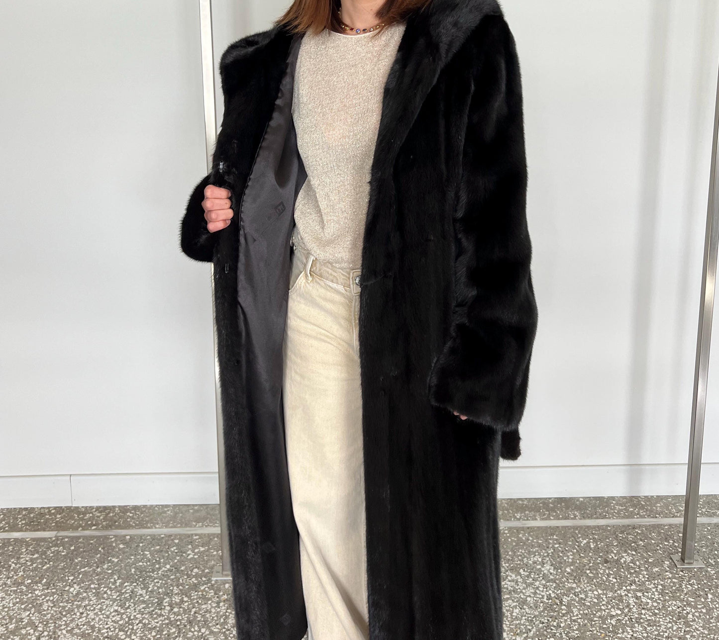 Handmade Black Mink Fur Coat: Hooded Godet Style, Belted