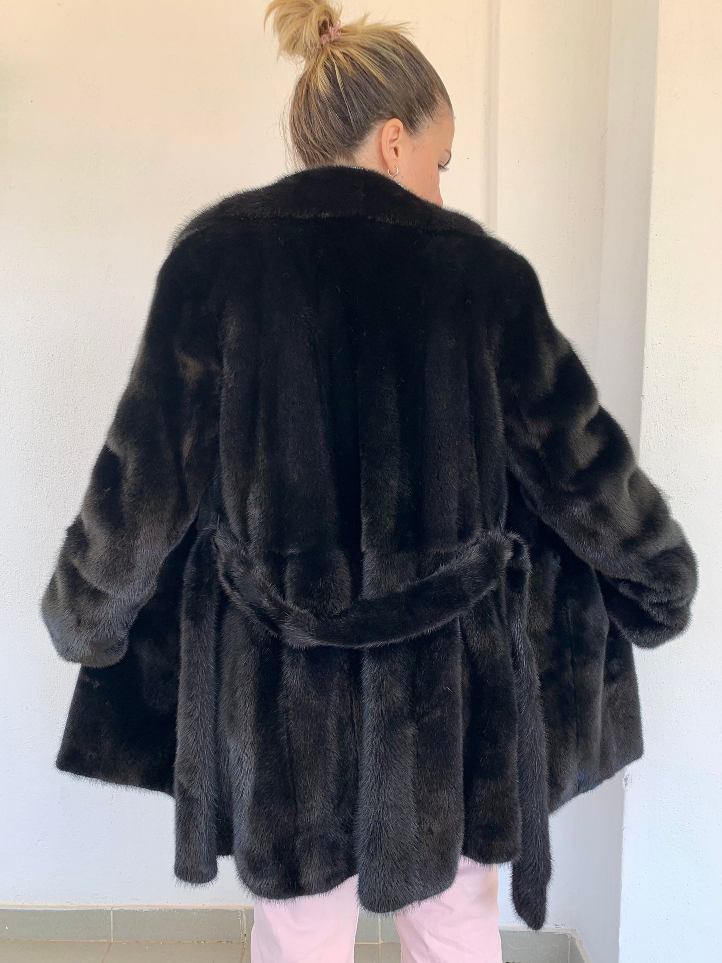 Real Mink Fur Jacket: Black Supple Skin Coat with Belt