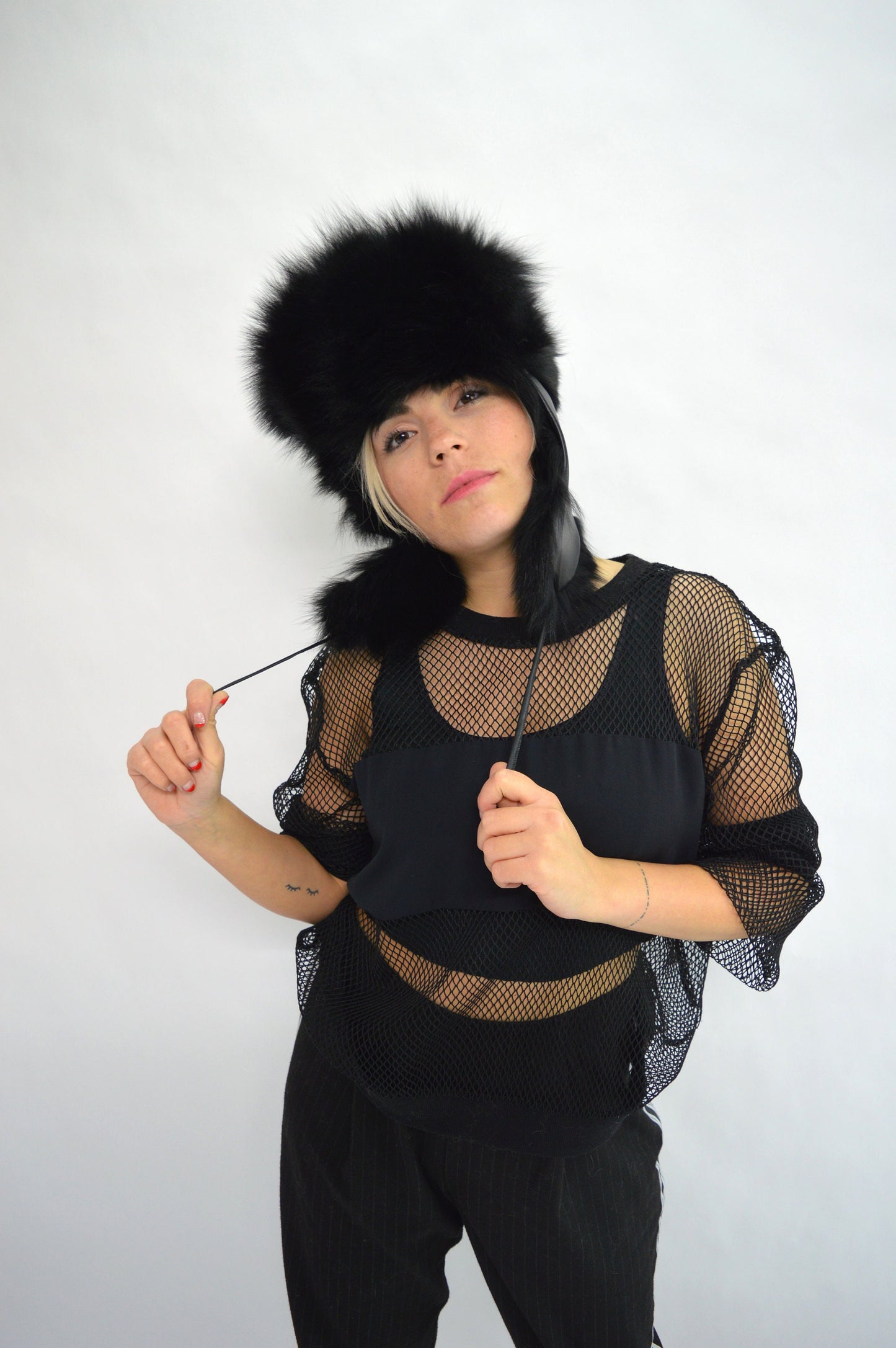 Real Fur Trapper Hat: Black Aviator Winter Cap