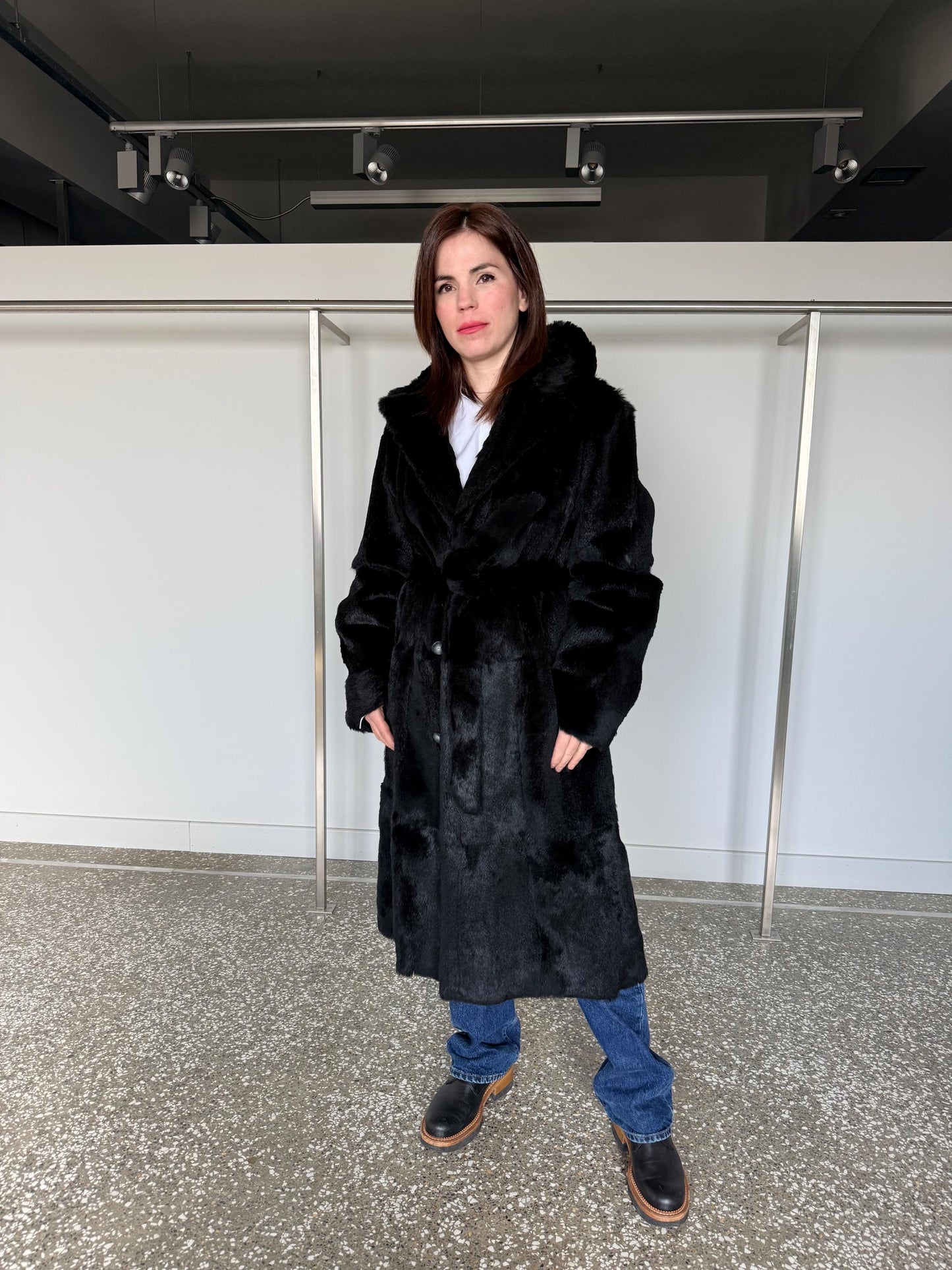 Handmade Black rex rabbit Fur Jacket:Reversible  super warm Sheepskin Coat