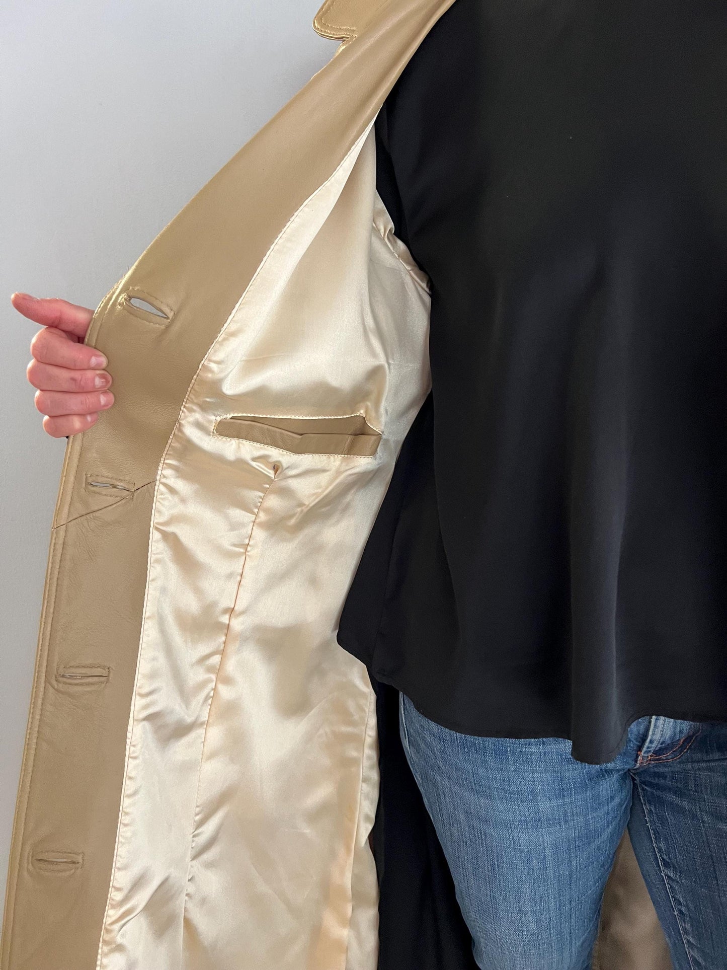 Handmade Nappa Lamb buttery  Leather Coat: Genuine Camel Leather Tie-Wrap, Made in Greece
