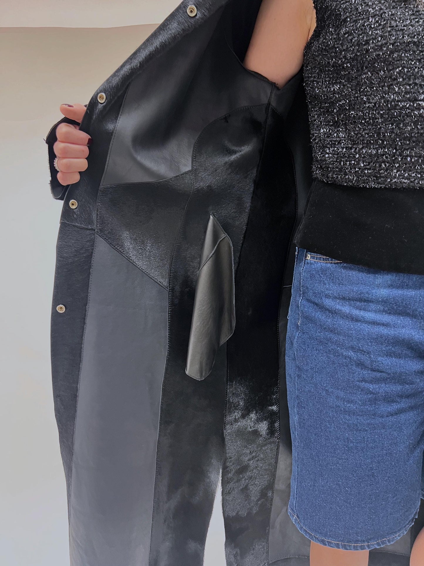 Genuine Hair-On Calf Leather Coat - Handmade Transitional Jacket
