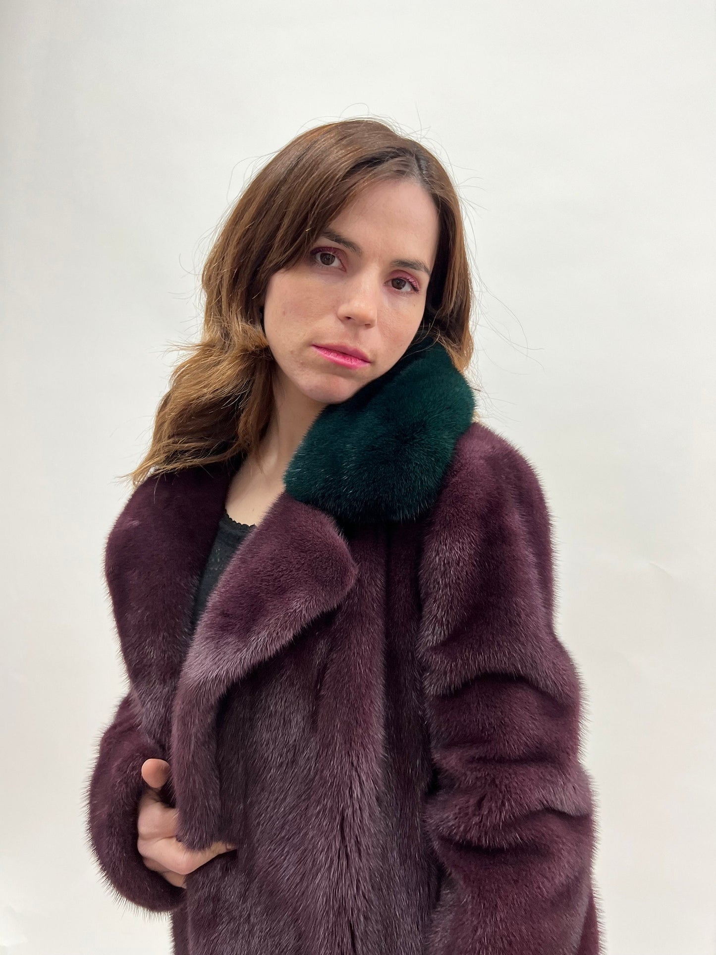 Velvet Mink Fur Coat: Berry & Green Saga Superior Two-Tone