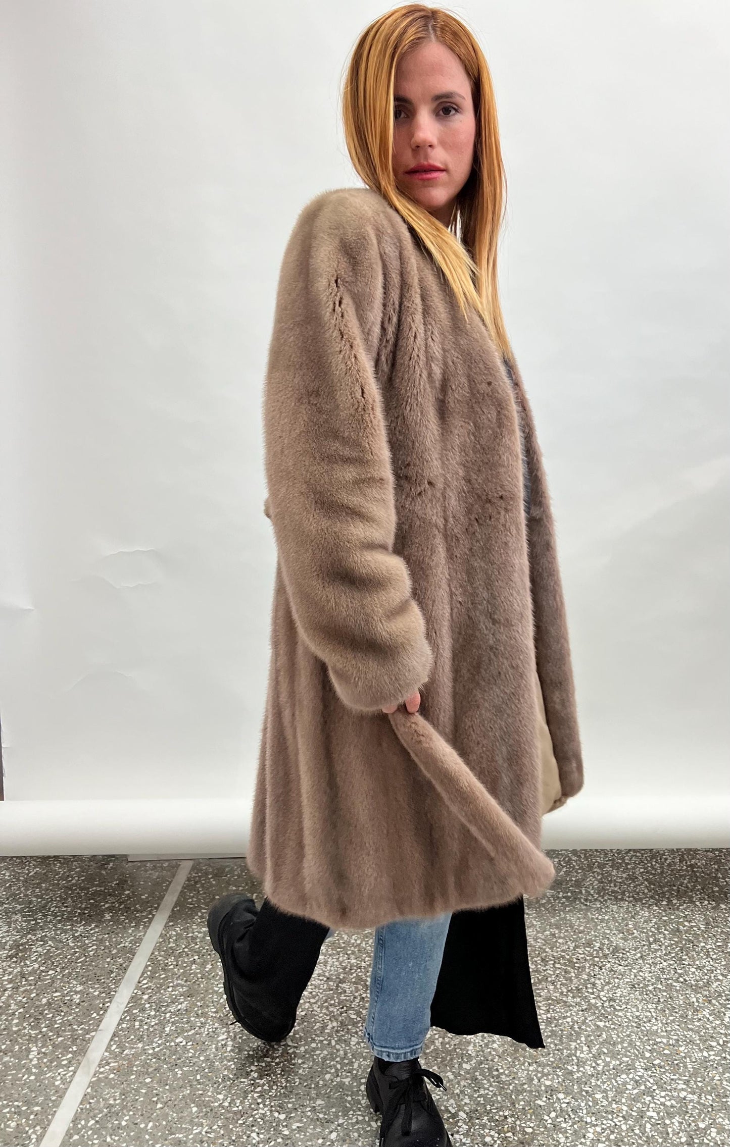 Cappuccino Mink Fur Coat: Saga Pelts, Belted Stroller