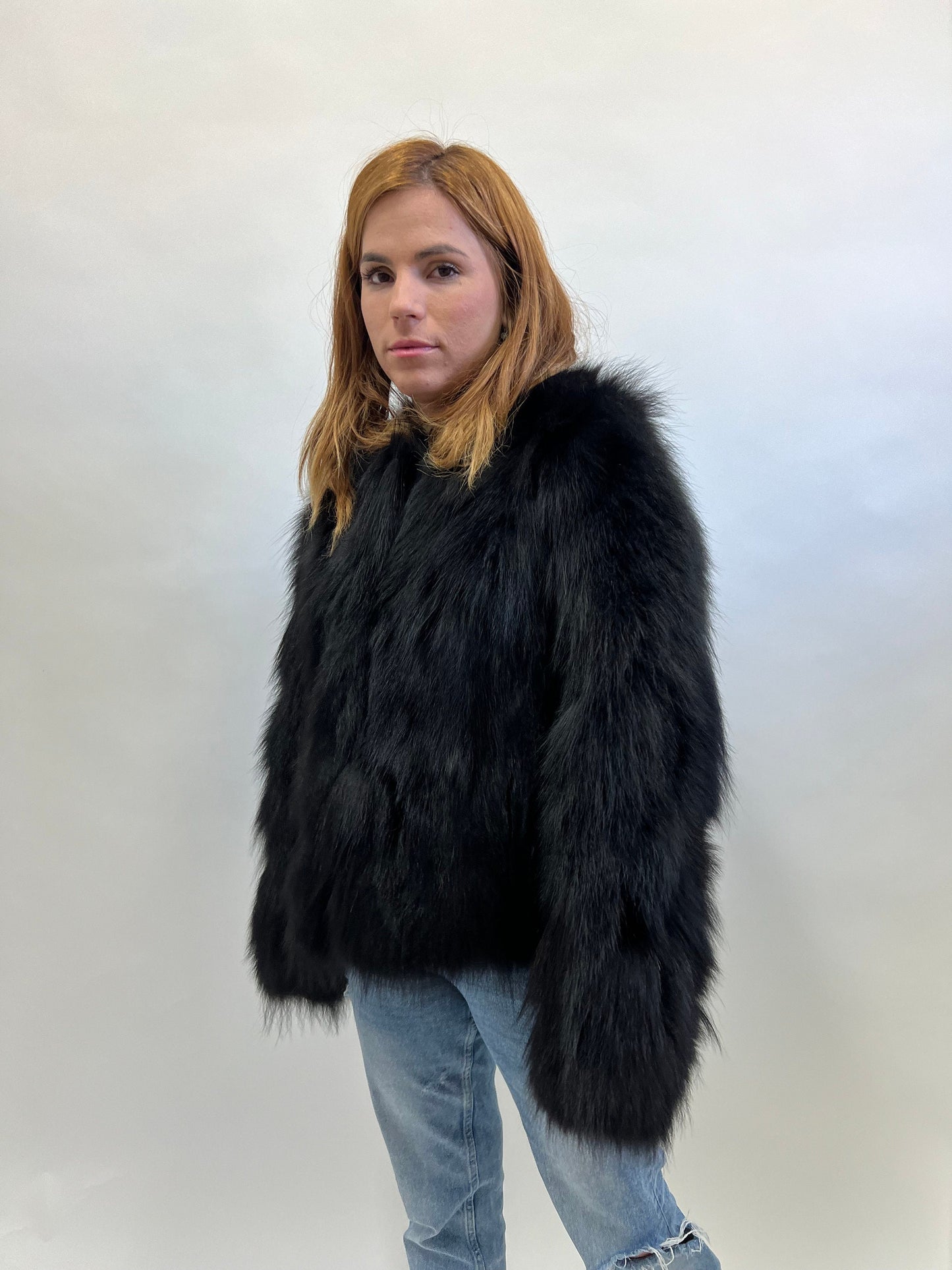 Real Black Fox Fur Jacket: Handmade Winter Coat