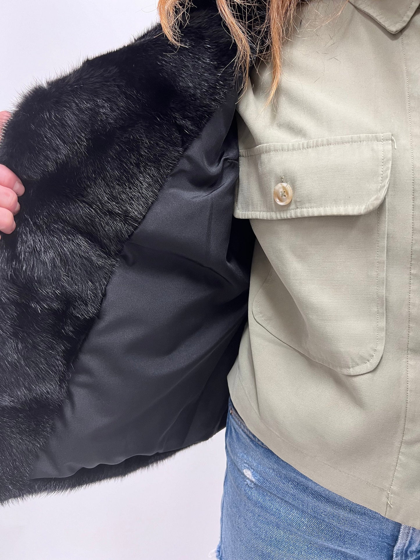 Black Mink Biker Jacket: Horizontal Fur, Silver Hardware