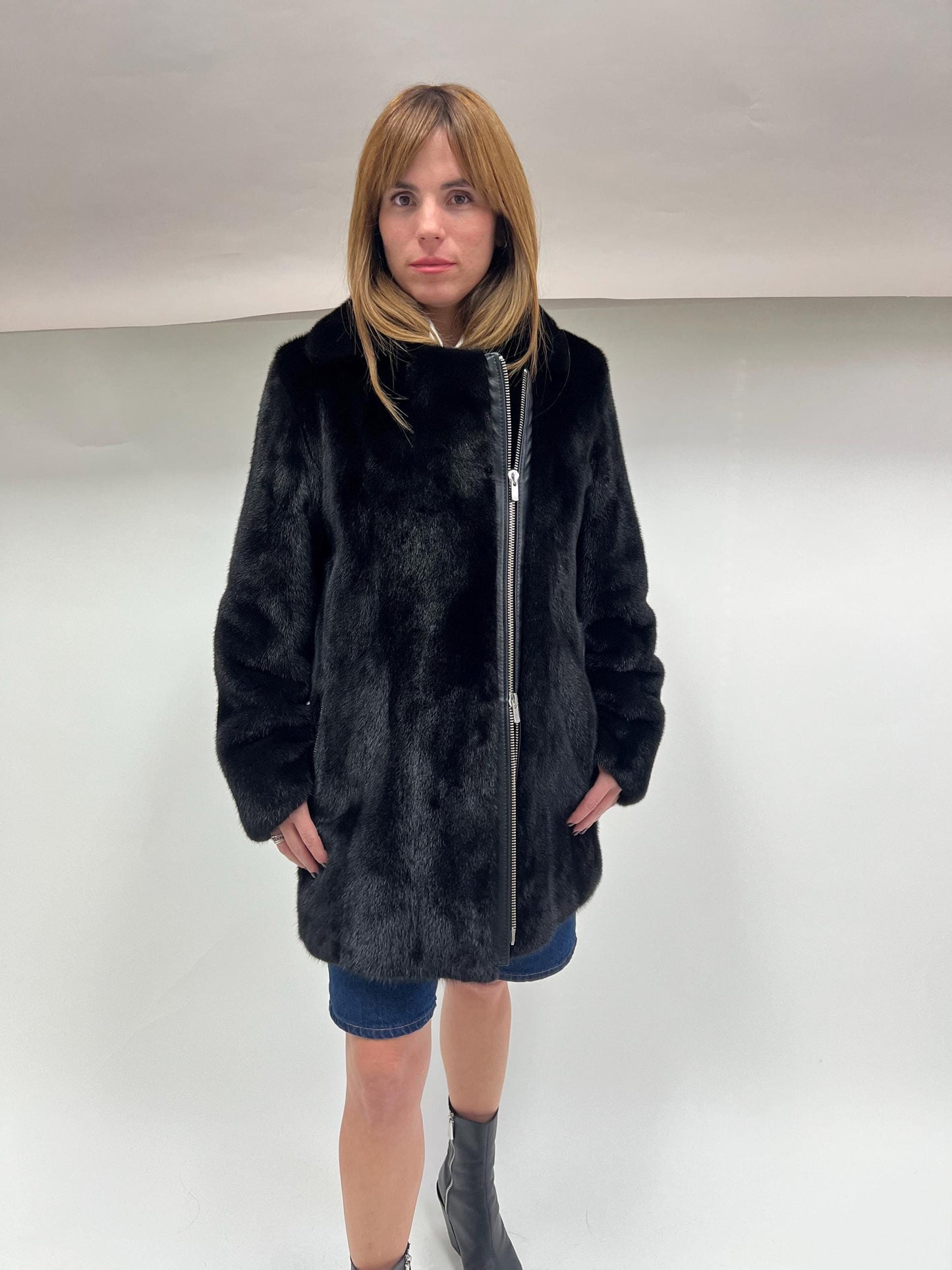 Black Mink Fur Biker Jacket: Silver Hardware, Luxury Women's Coat