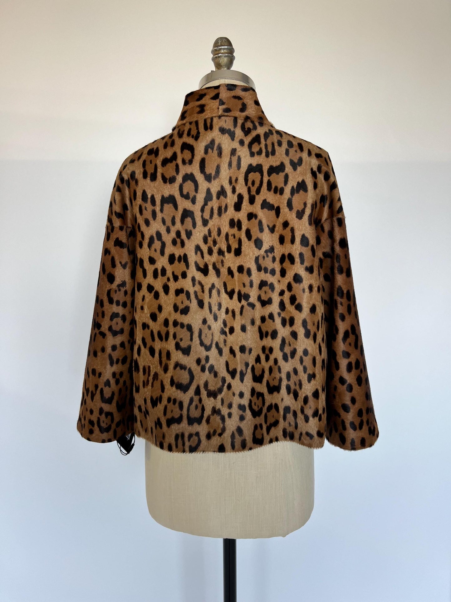 Cheetah Print Calf Fur Leather Biker Jacket: Handmade in Greece