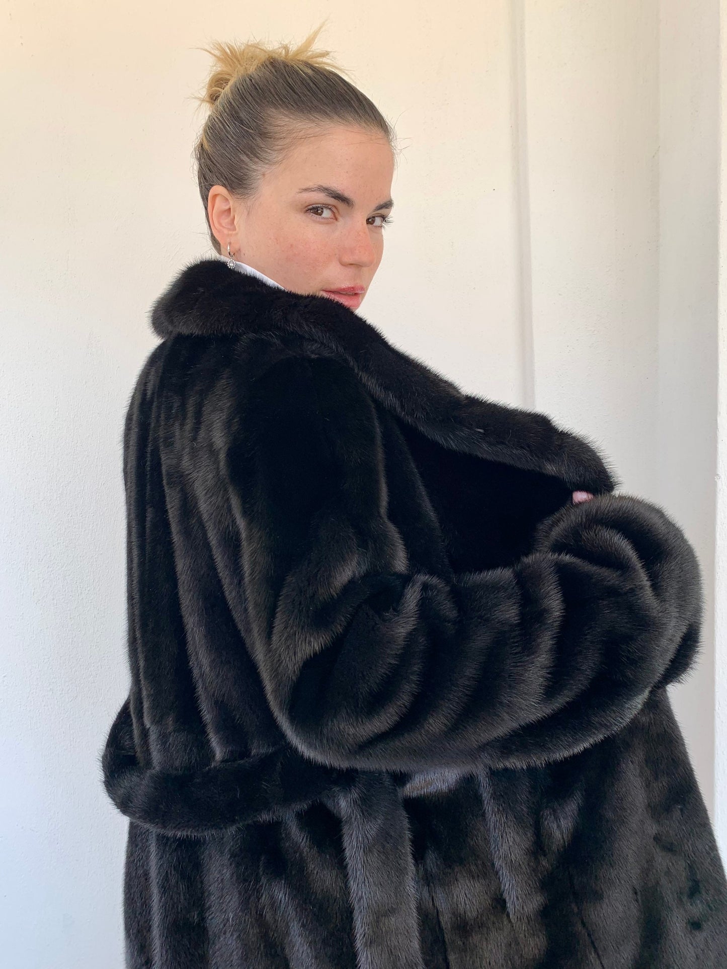 Real Mink Fur Jacket: Black Supple Skin Coat with Belt