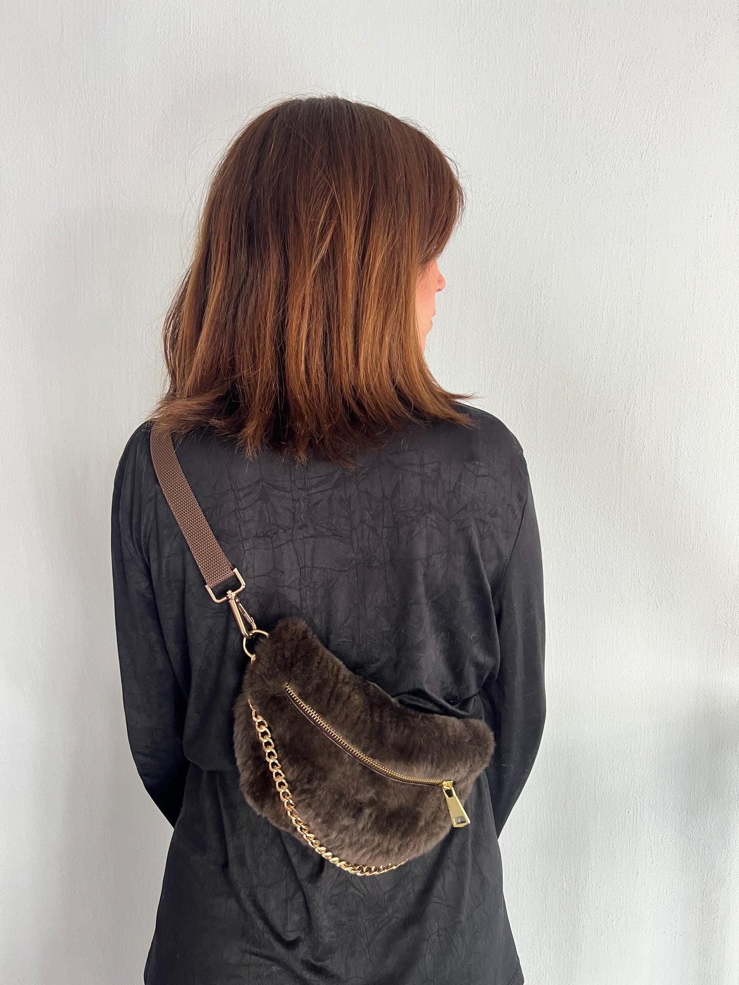 Rabbit & Mink Fur Bumbag with Chain: Convertible Waist, Shoulder or Back Bag