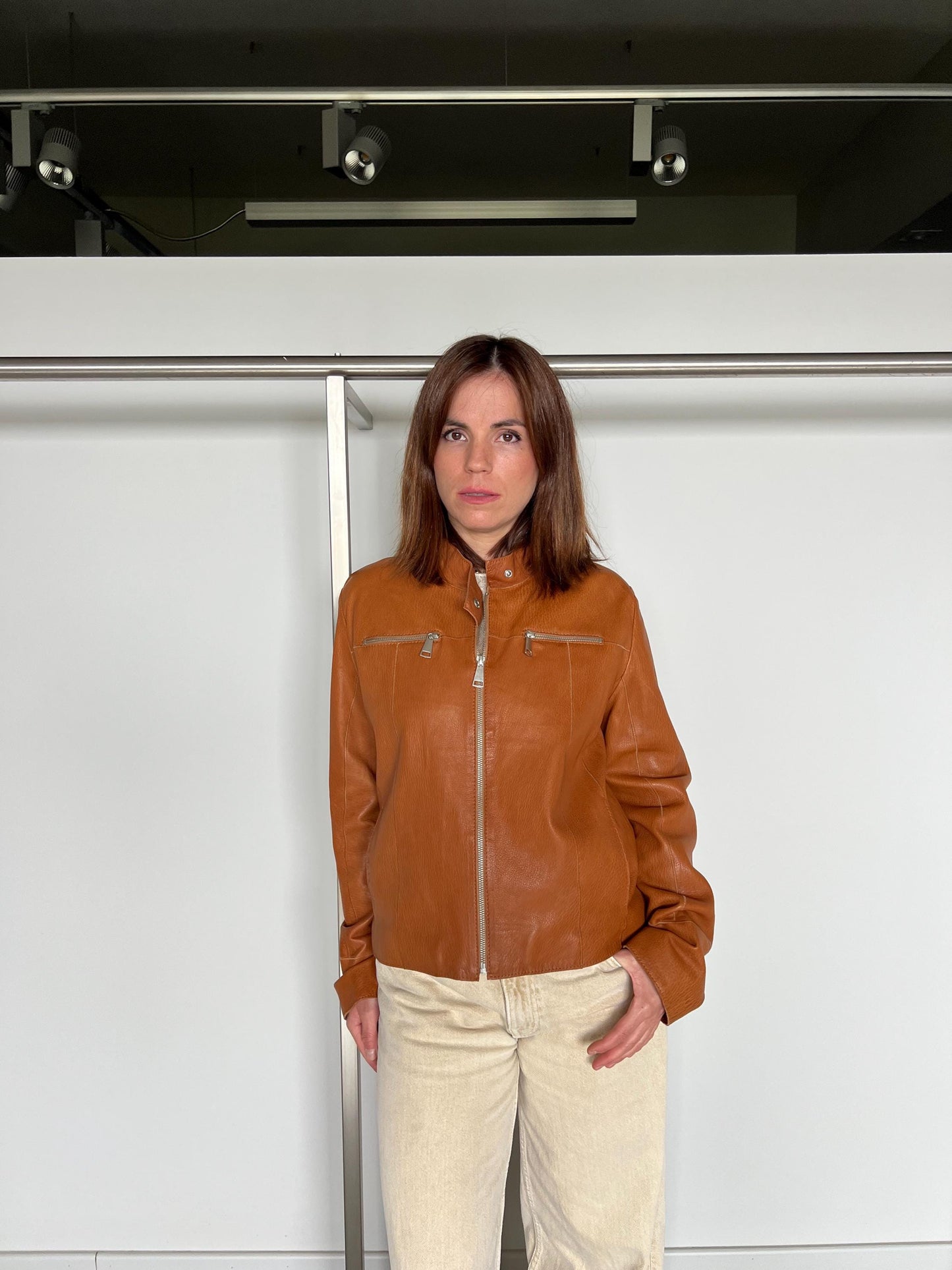 Handmade Tan Brown Lamb Leather Jacket: Whiskey Crackle S (Small)