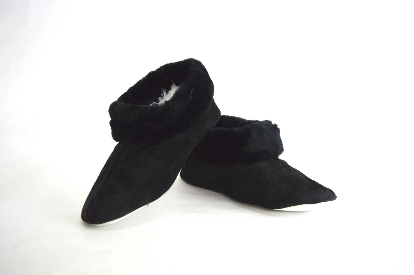 Black Shearling Slippers: Sheepskin Fur Shoes with Rabbit Fur Trim