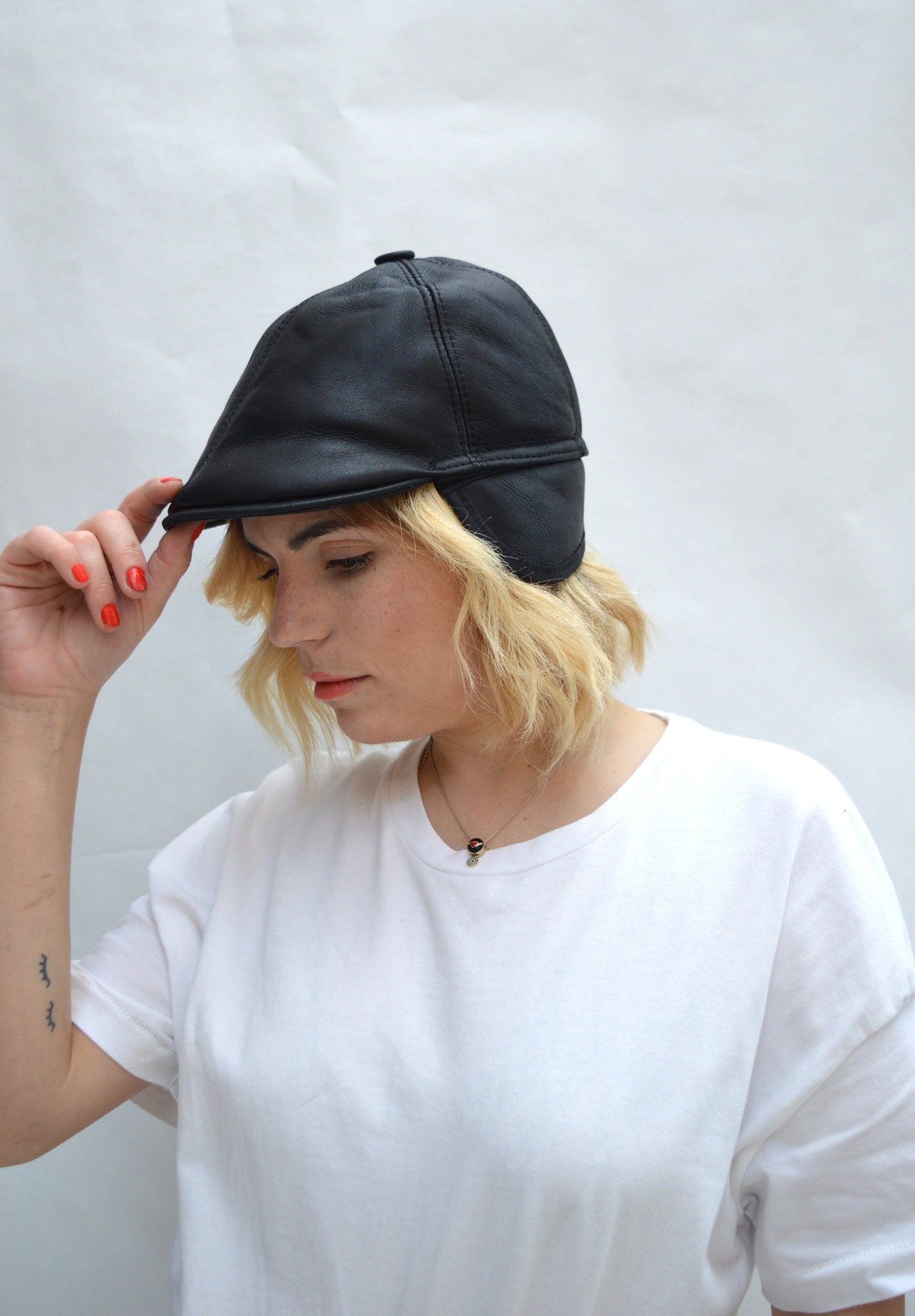 Shearling Equestrian Cap: Sheepskin Cloche Hat with Ear Flaps