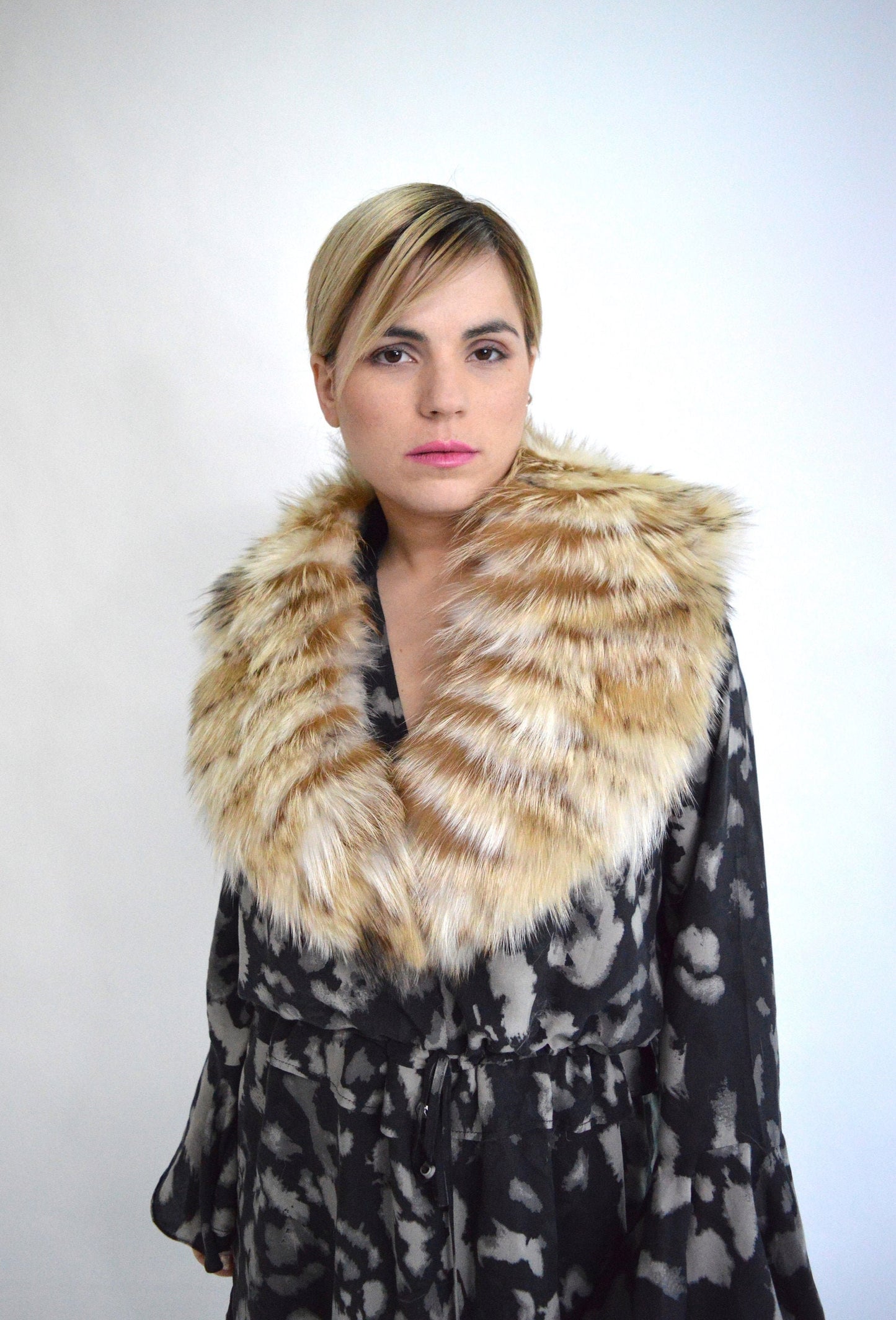 Real Beige Fox Fur Collar: Tan Brown Fur Stole, Luxury Gift