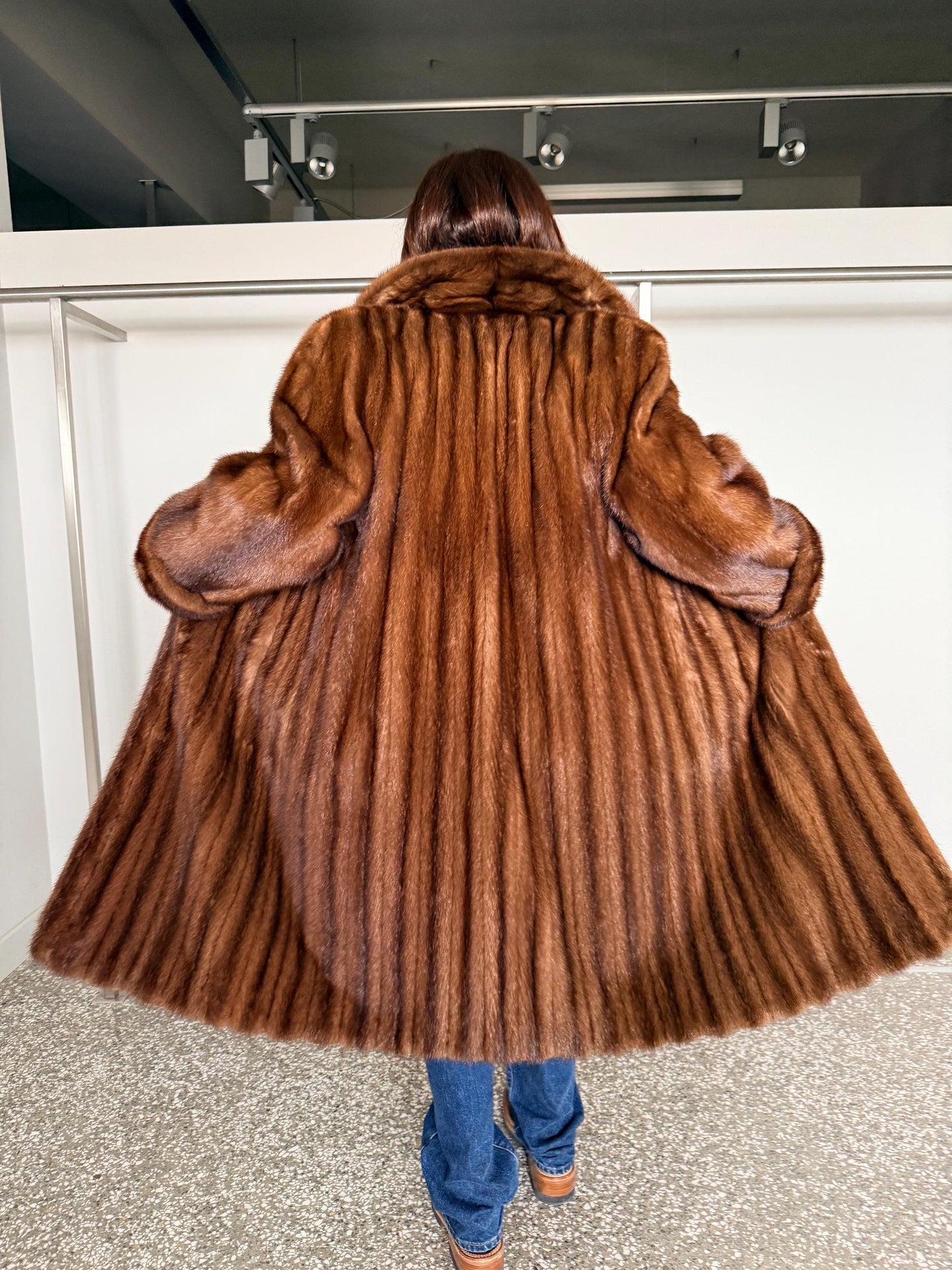 Demi Buff Mink Fur Coat: Pastel whisky Long retro-look Stroller, Handmade in Greece