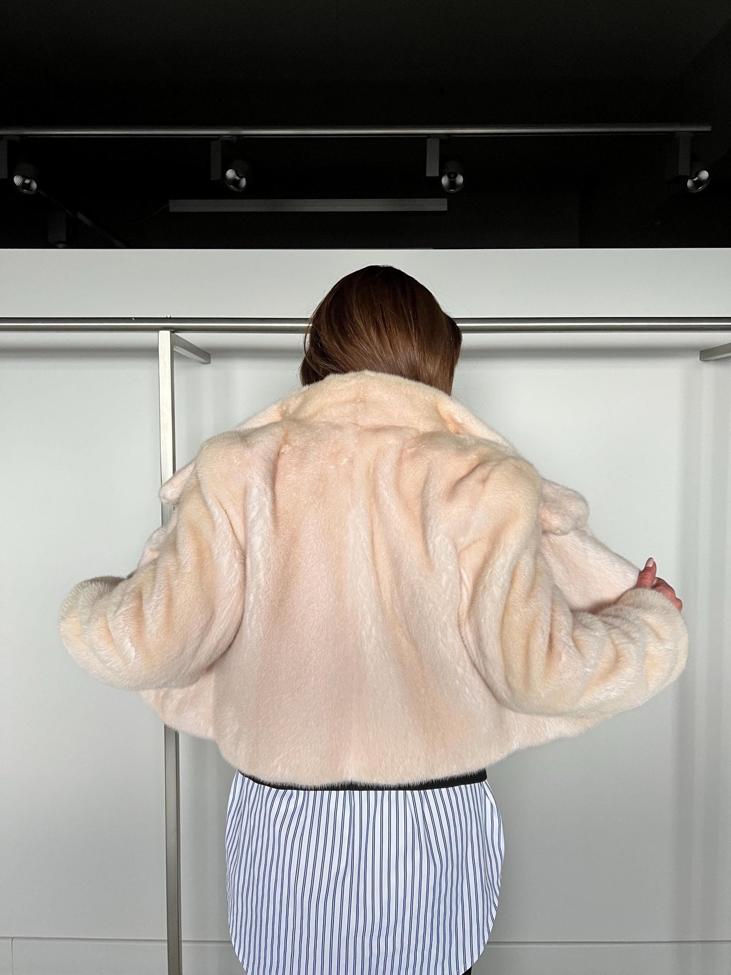 Real Pearl Mink Fur Bolero Jacket, Beige Pelt Bridal Coat