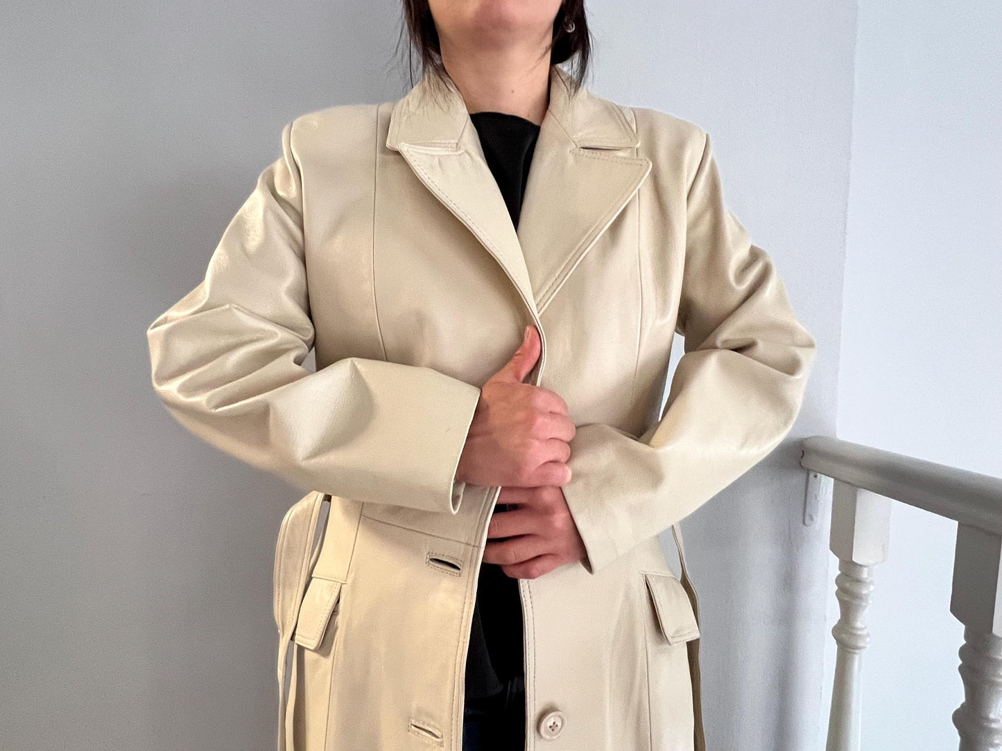 Handmade Nappa battery Lamb Leather Coat: Genuine Camel Leather, Tie Wrap