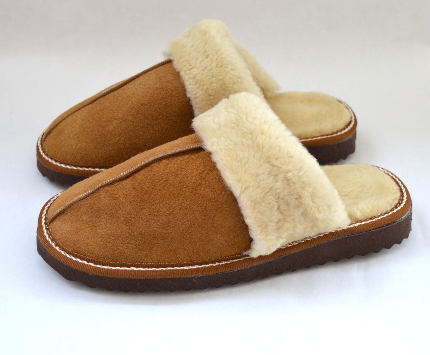 Tan Shearling Slippers: Genuine Sheepskin Fur Shoes