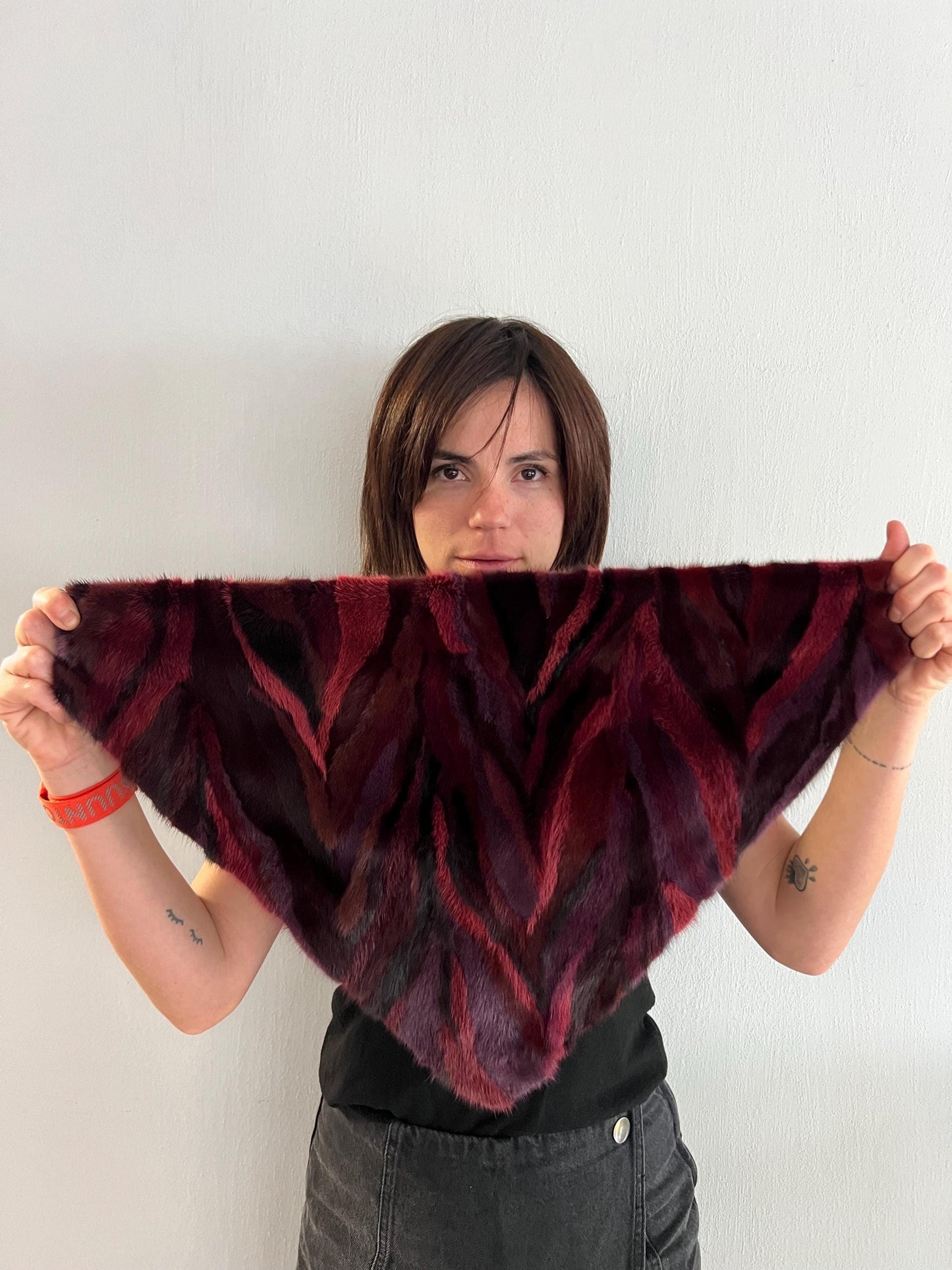 Burgundy Mink Fur Handkerchief, Lined Fur Accessory