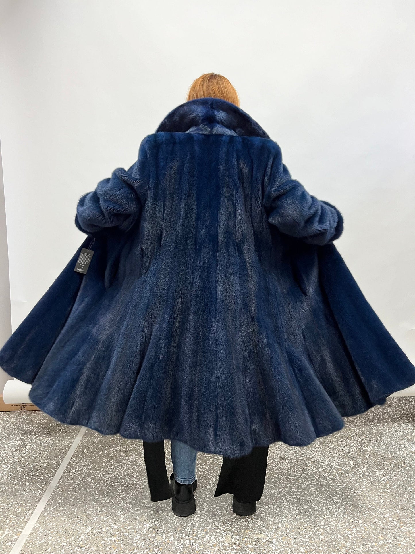 Navy Blue Mink Fur Godet Coat - Handmade in Greece