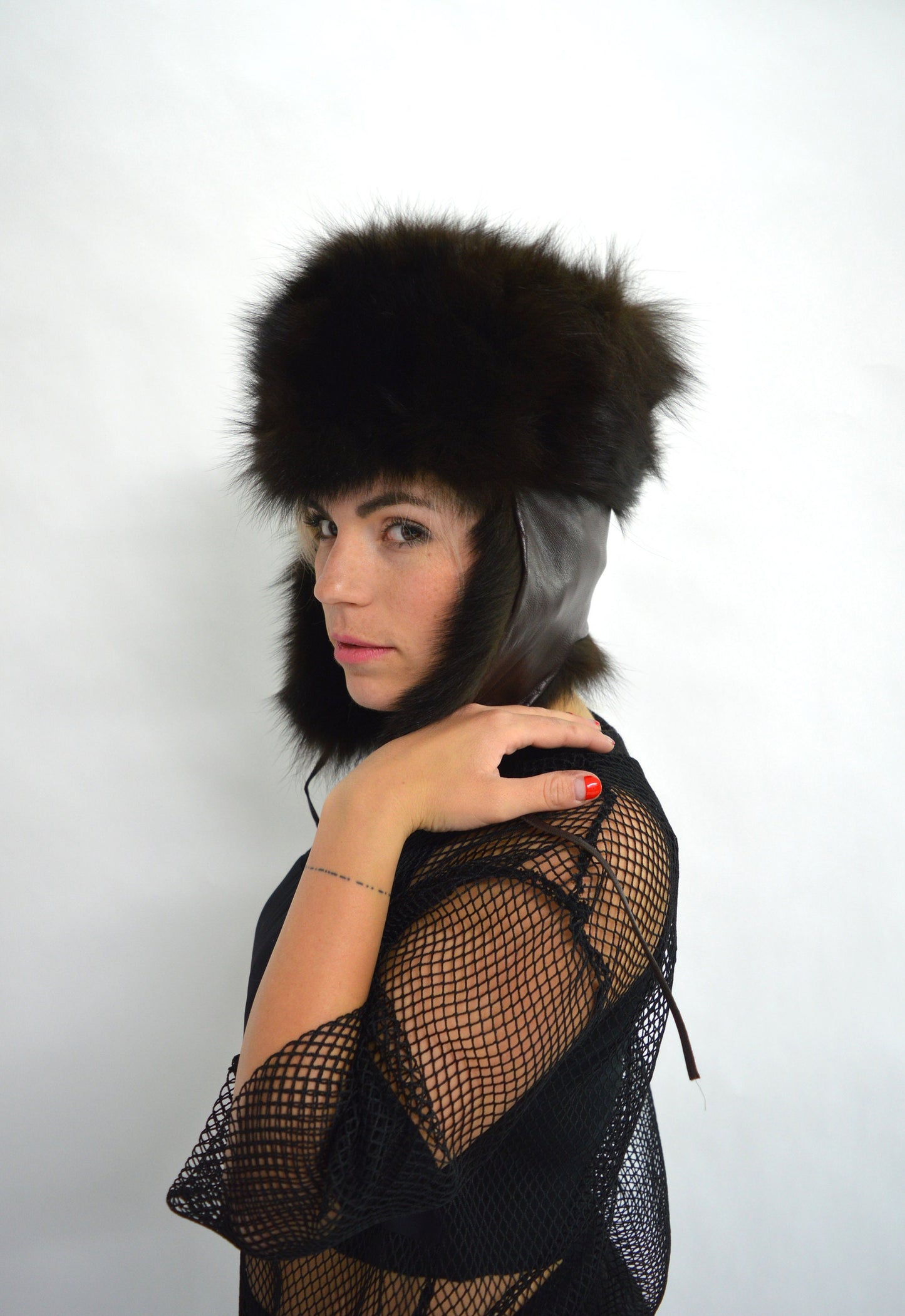 Real Fur Trapper Hat: Black Aviator Winter Cap