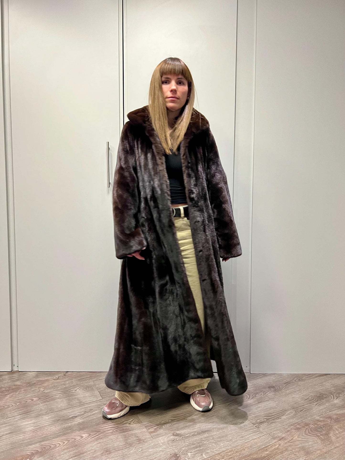 Handmade Mahogany Mink Fur Long Coat: Godet Style, Luxury Gift