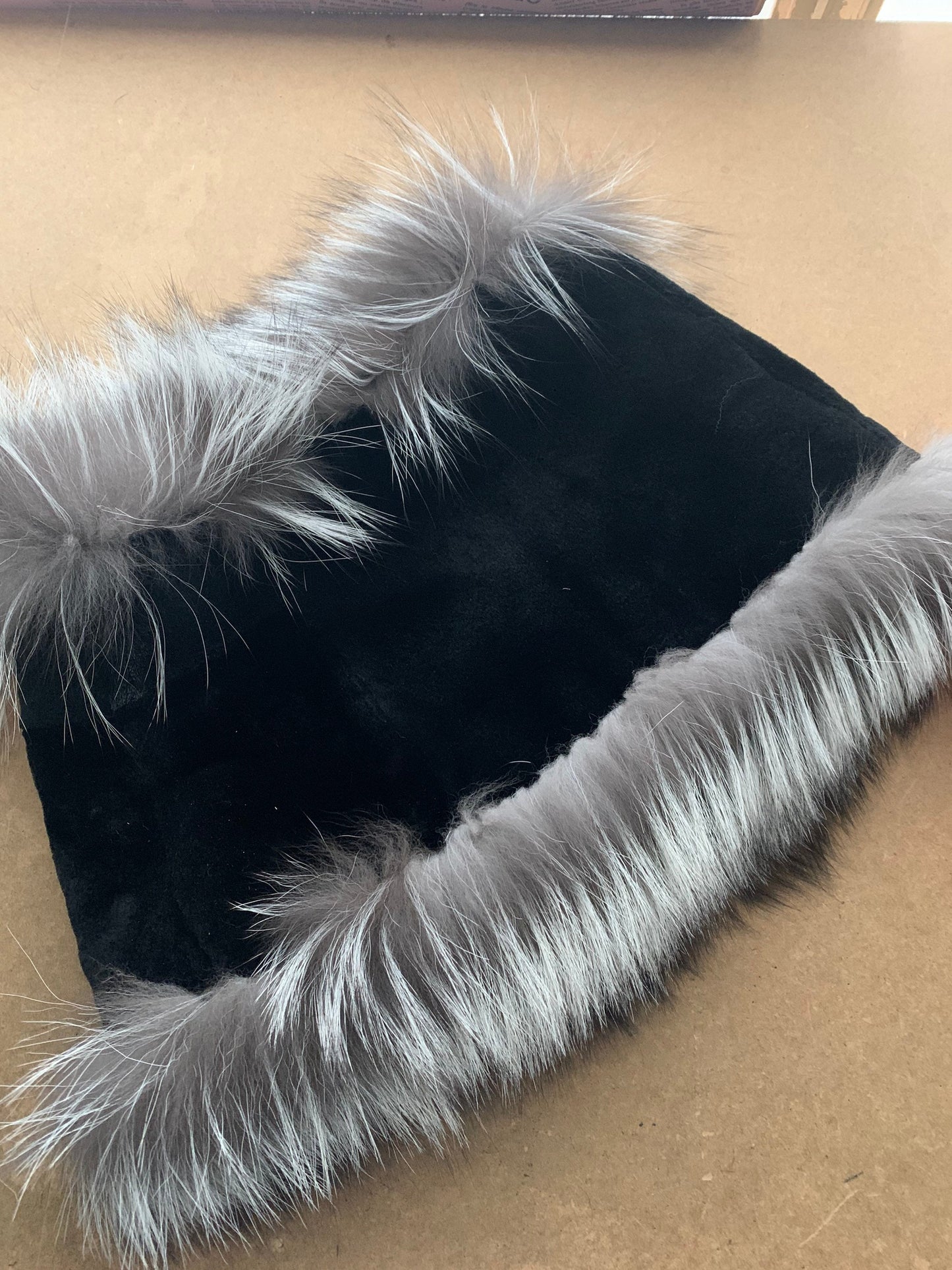 Handmade Black Mink Fur Infinity Scarf: Silver Fox Fur Cowl