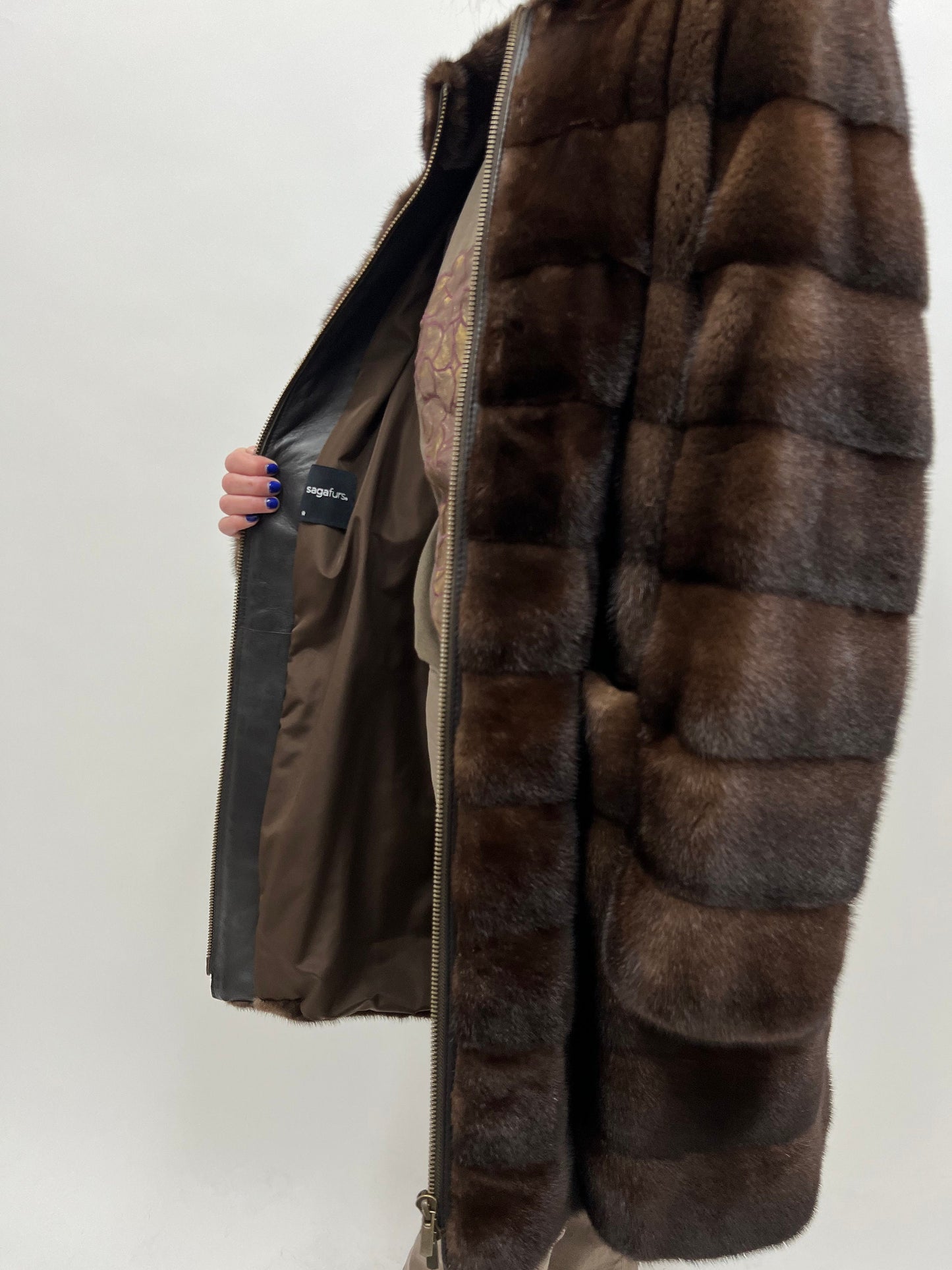 Brown Mink Fur Coat: Saga Male Pelts, Zipped Modern Design