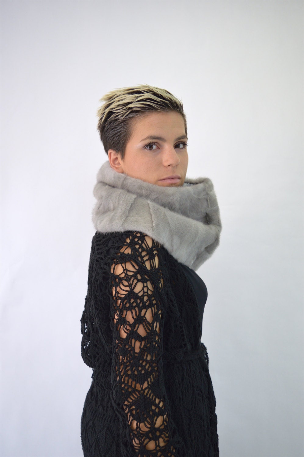Sapphire Mink Fur Cowl: Handmade Loop Scarf