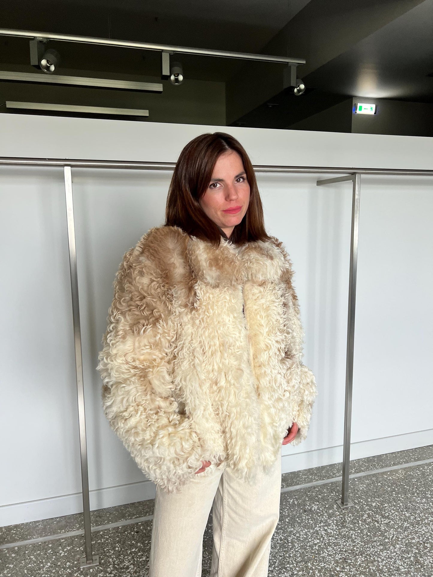 Handmade Shearling Fur Jacket: White & Beige, Taupe Leather, Zip Up