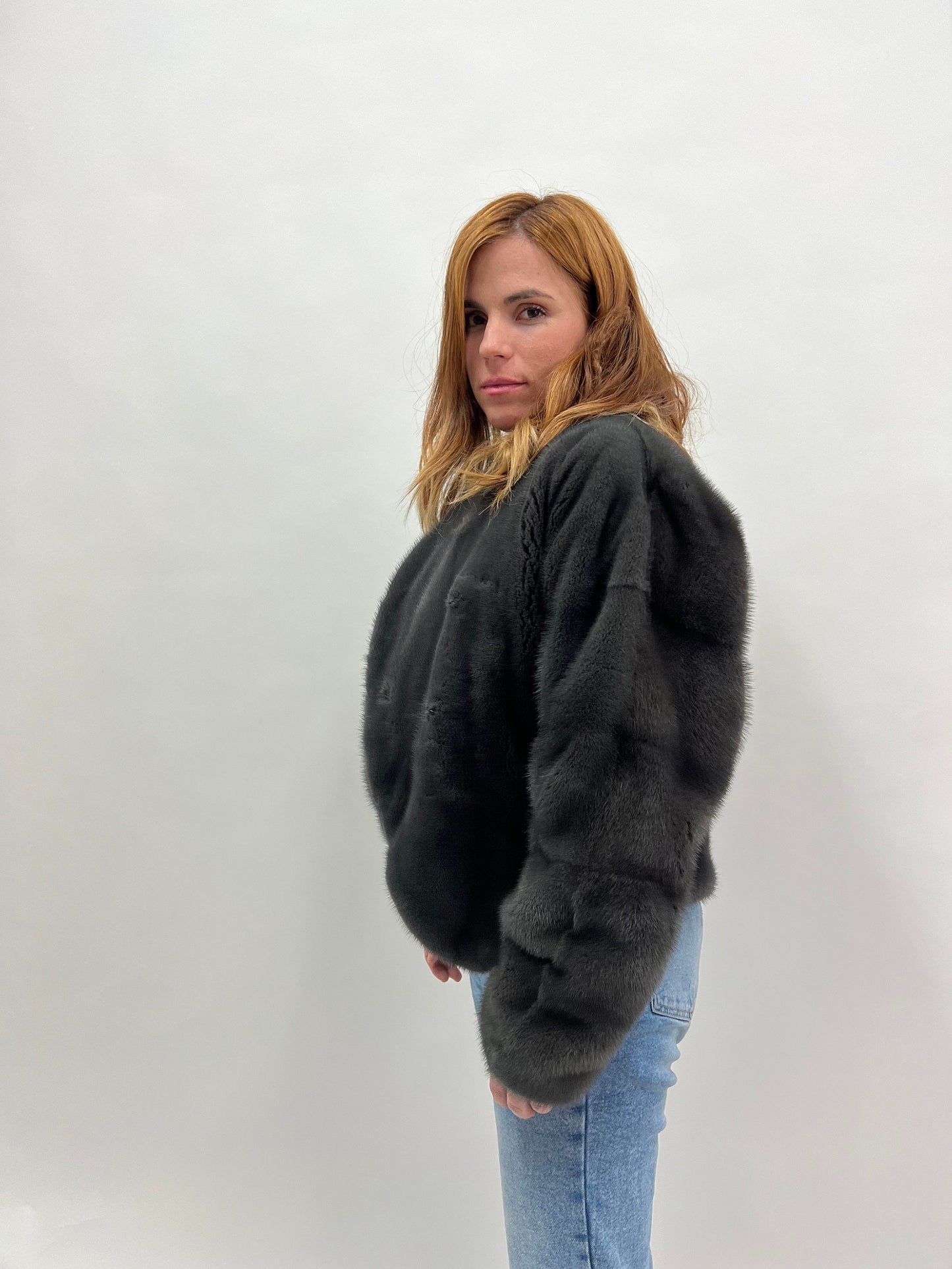 Graphite Mink Fur Bolero Jacket - Collarless Gray Luxury Fur