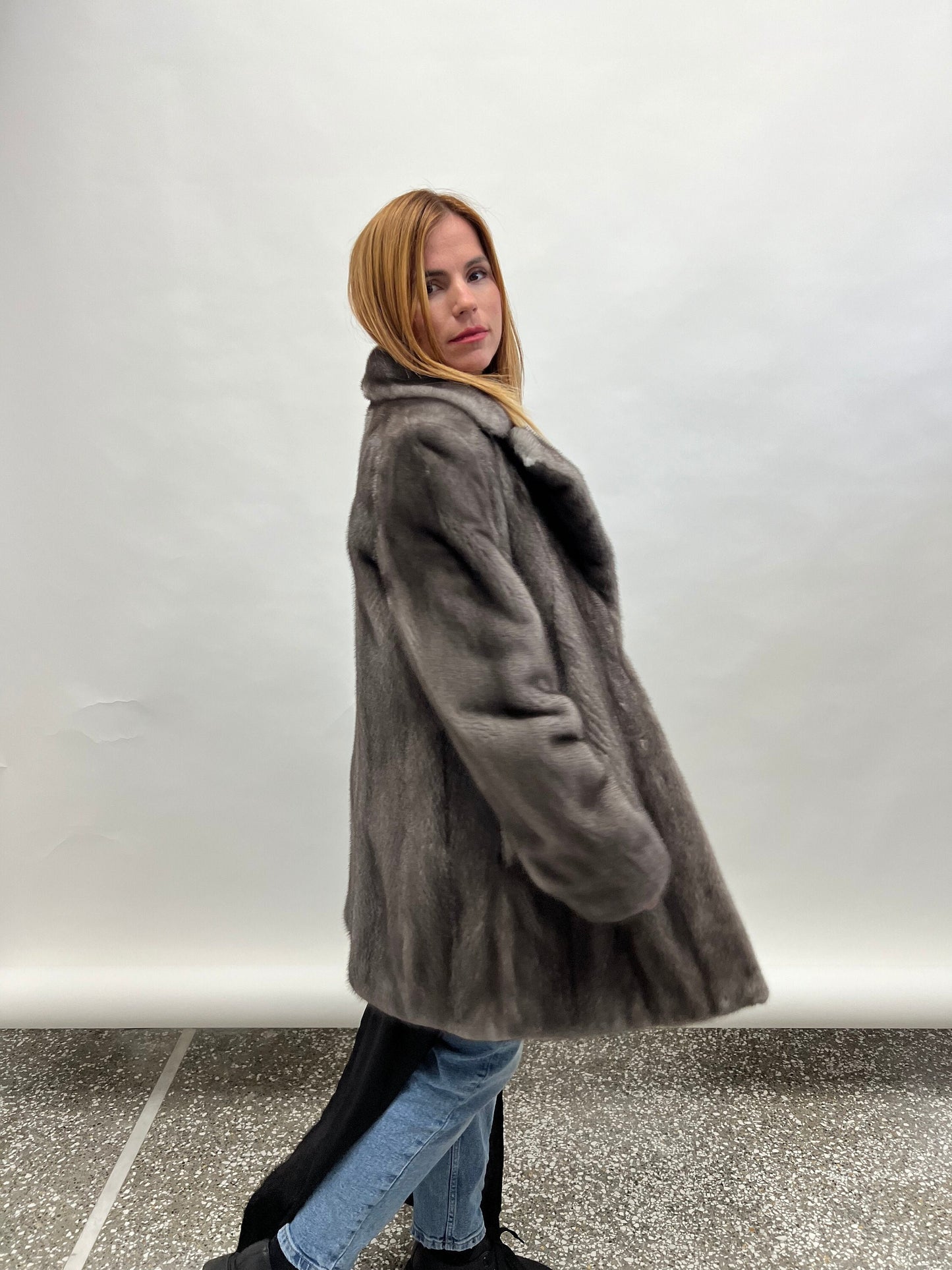 Saga Mink Fur Coat: Blue Iris Notch Collar, Let Out Technique