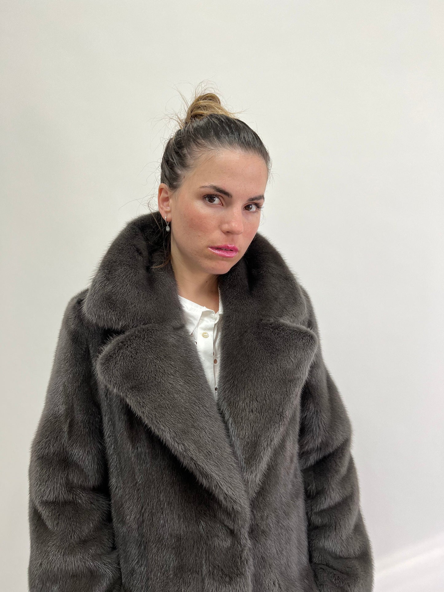 Real Graphite Mink Fur Long Coat: Belted Copenhagen Fur, Handmade
