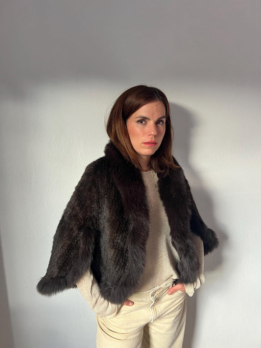 Handwoven Mink Fur Cape with Fox Trim - Made in Greece
