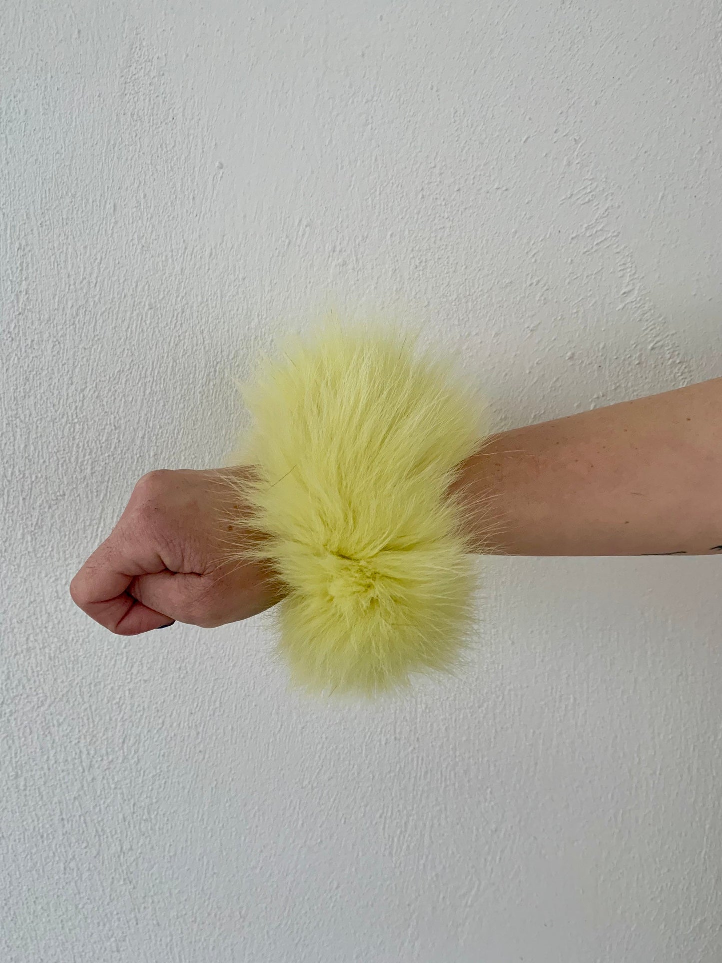 Fluo Yellow Fox Fur Scrunchie: Handmade Hair Elastic or Coat Cuff