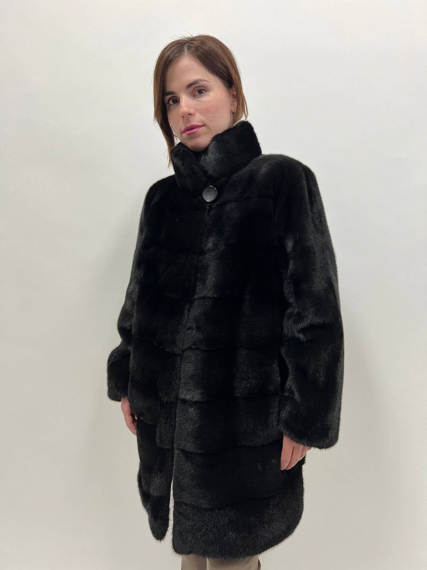 Saga Mink Fur Coat: Black Horizontal Collar Jacket