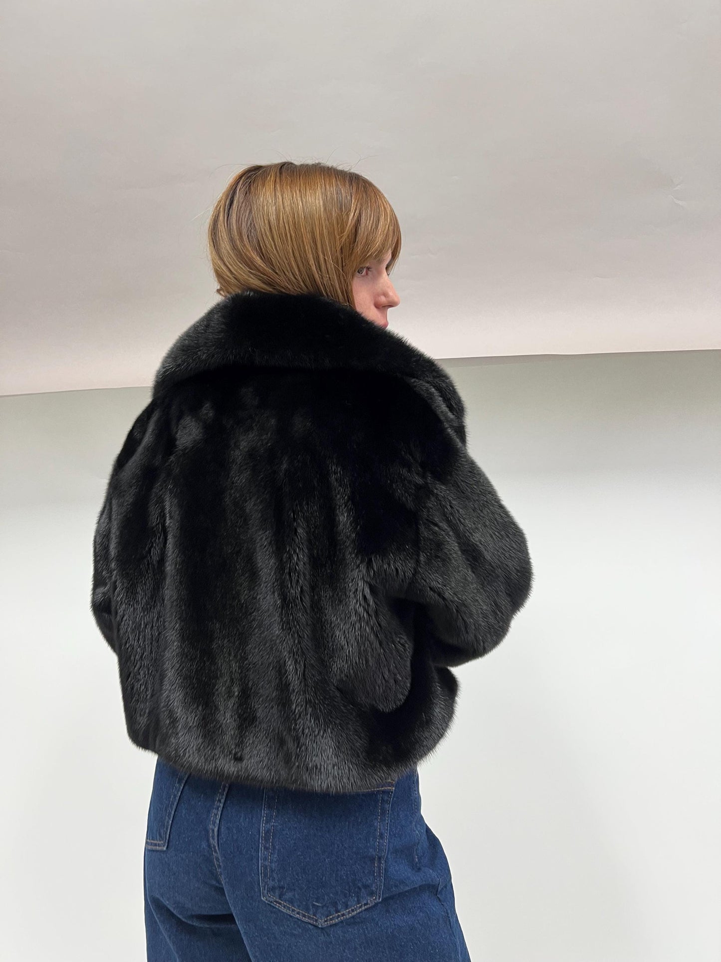 Black Mink Fur Biker Jacket: Saga Fur, Silver Hardware
