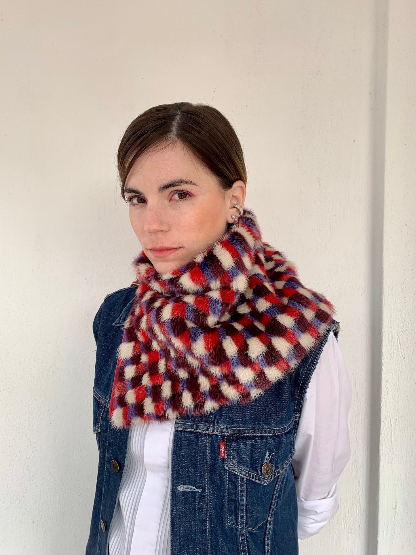 Pixelated Mink Fur Cowl: Zipped Loop Scarf