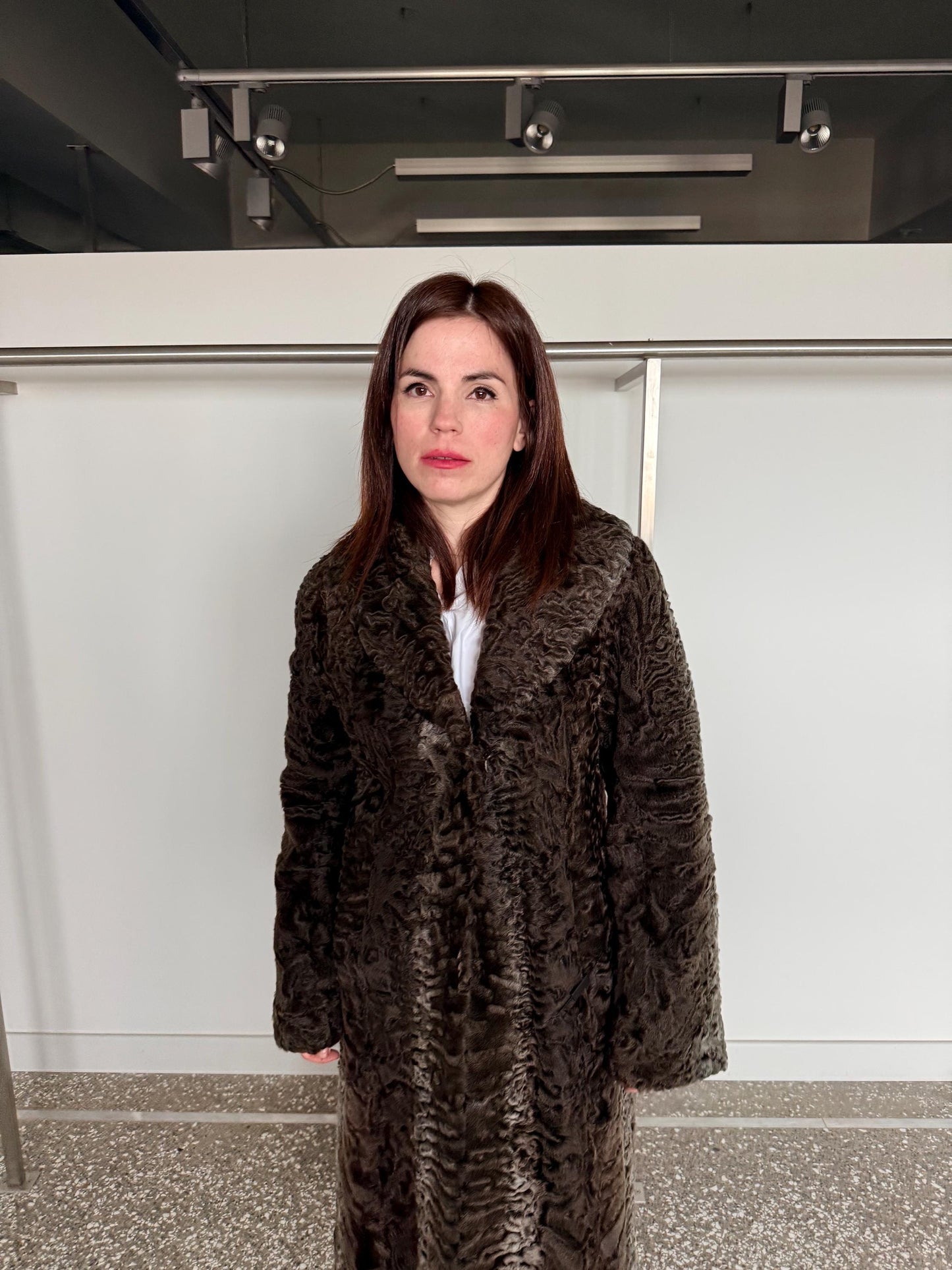 Handmade cross Swakara Curly Fur Coat – Extremely Warm Sheepskin brown Coat