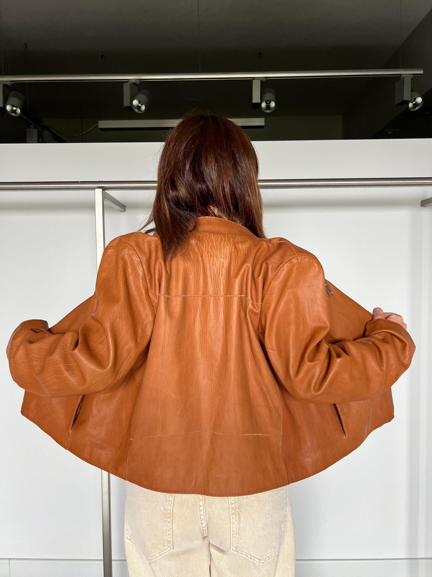 Handmade Tan Brown Lamb Leather Jacket: Whiskey Crackle S (Small)